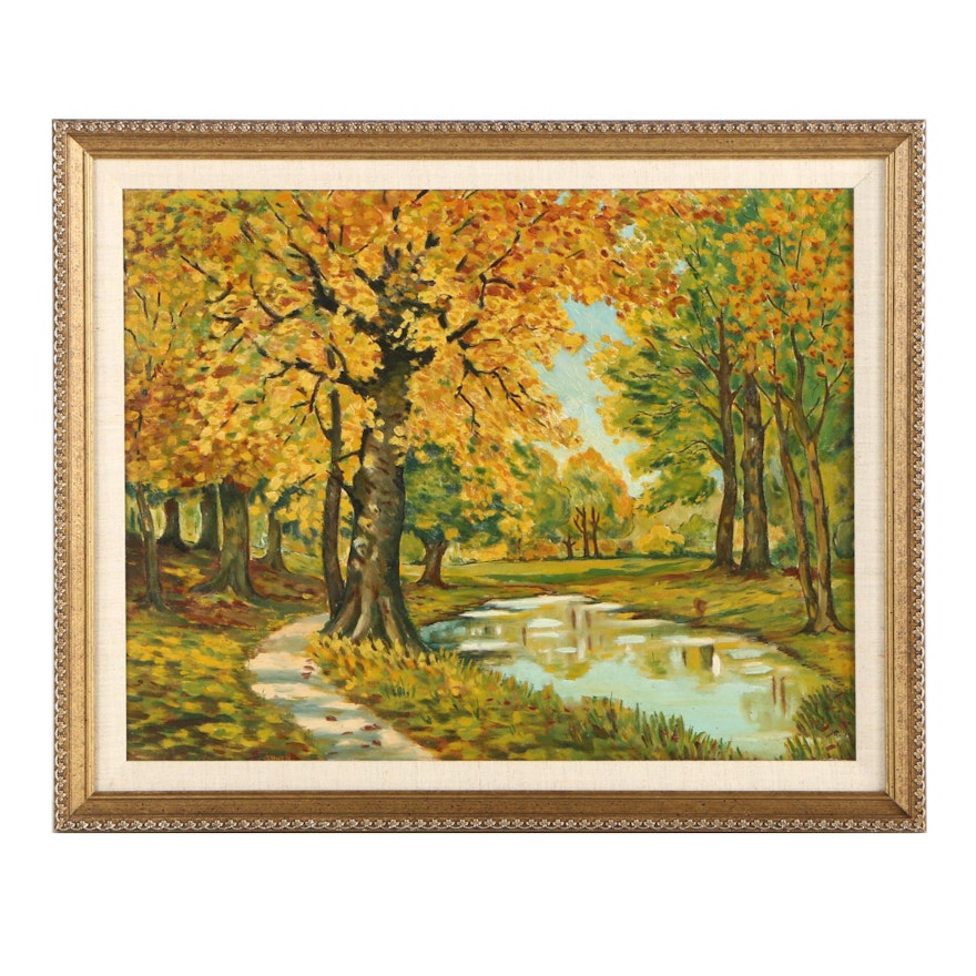 Irwin J. Sander Oil Painting of an Autumnal Landscape