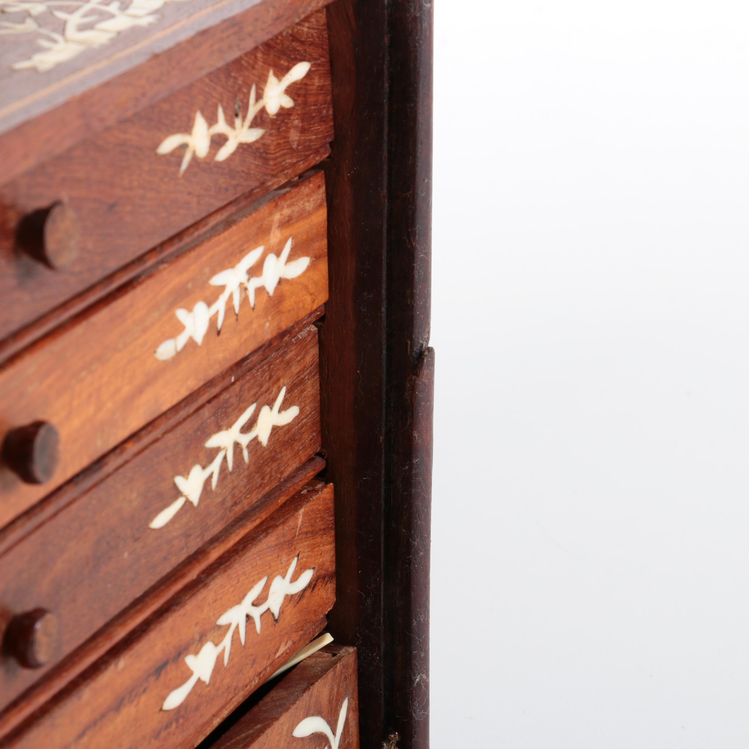 Vintage Bone and Bamboo Mah Jongg Set in Wood Case with Bone Inlay