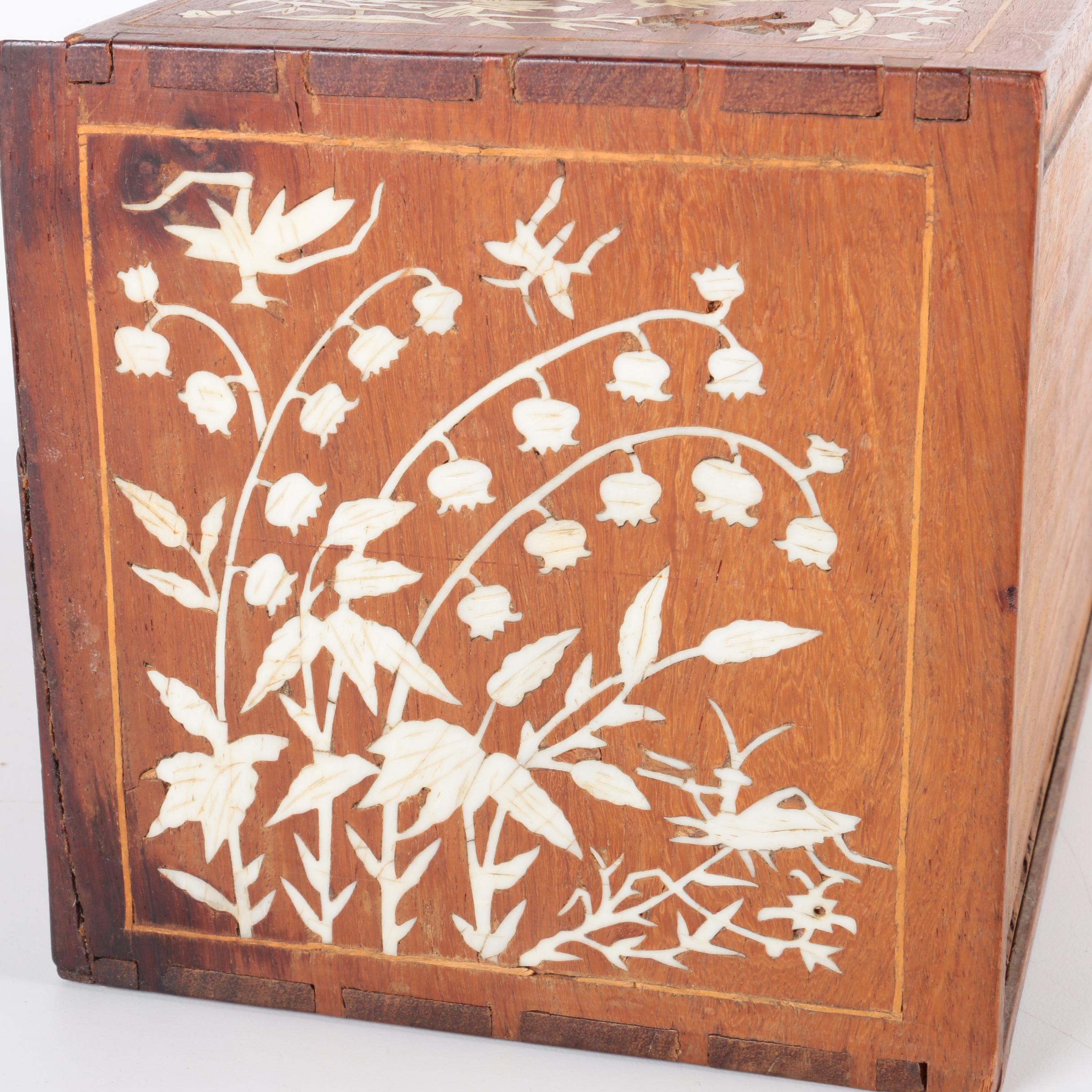 Vintage Bone and Bamboo Mah Jongg Set in Wood Case with Bone Inlay