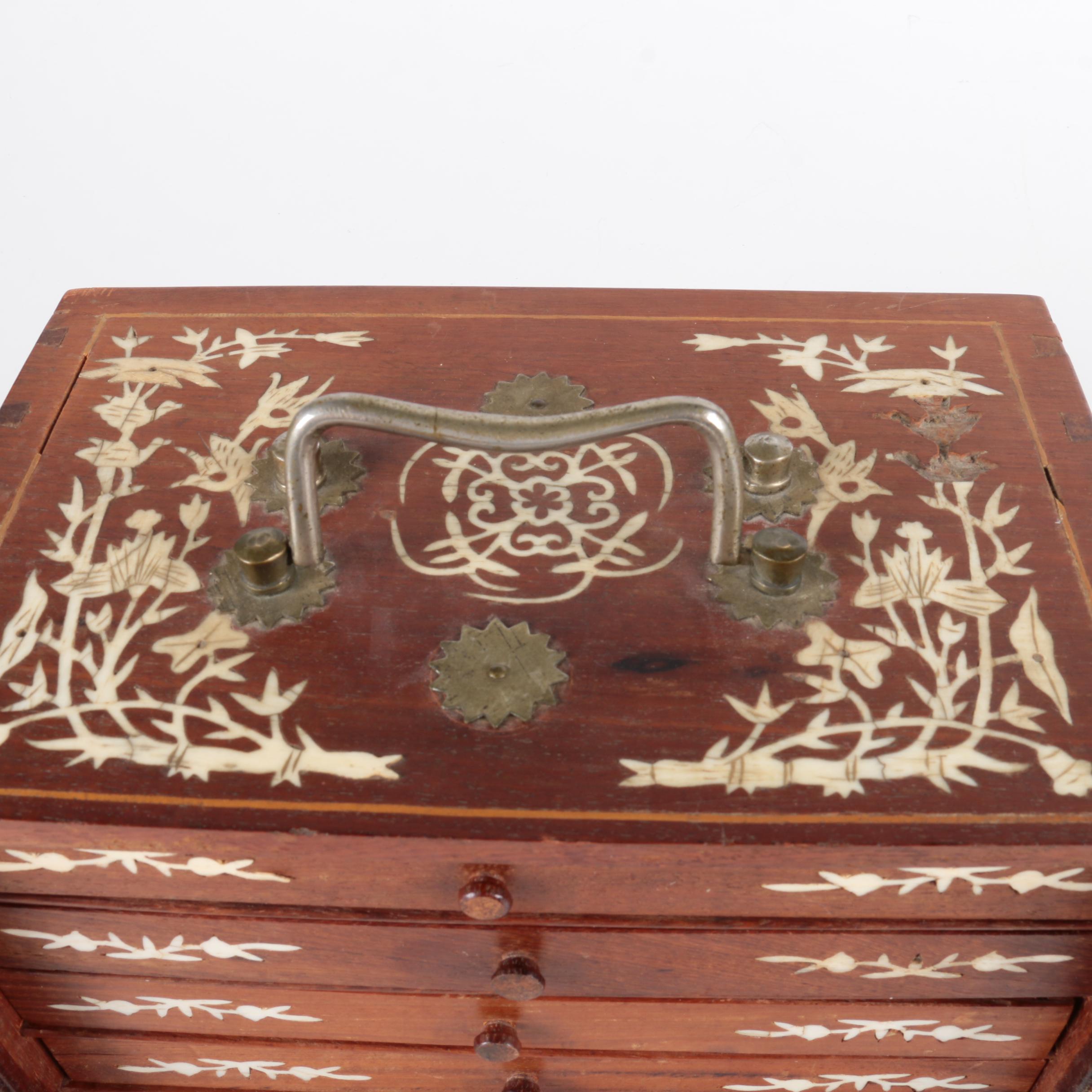 Vintage Bone and Bamboo Mah Jongg Set in Wood Case with Bone Inlay