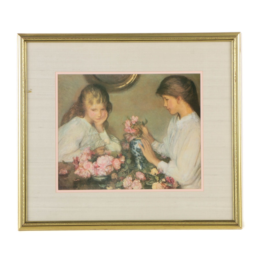 Offset Lithograph after Sir George Clausen's "Children and Roses"