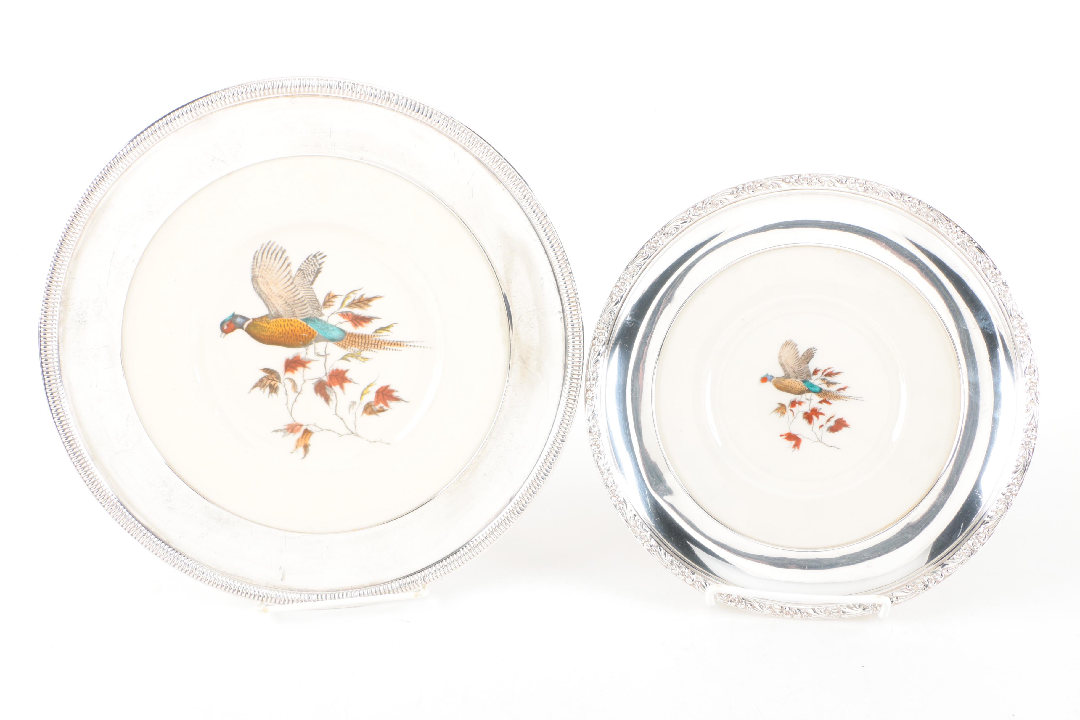 Sterling Silver and Porcelain Avian Themed Plates and Coasters