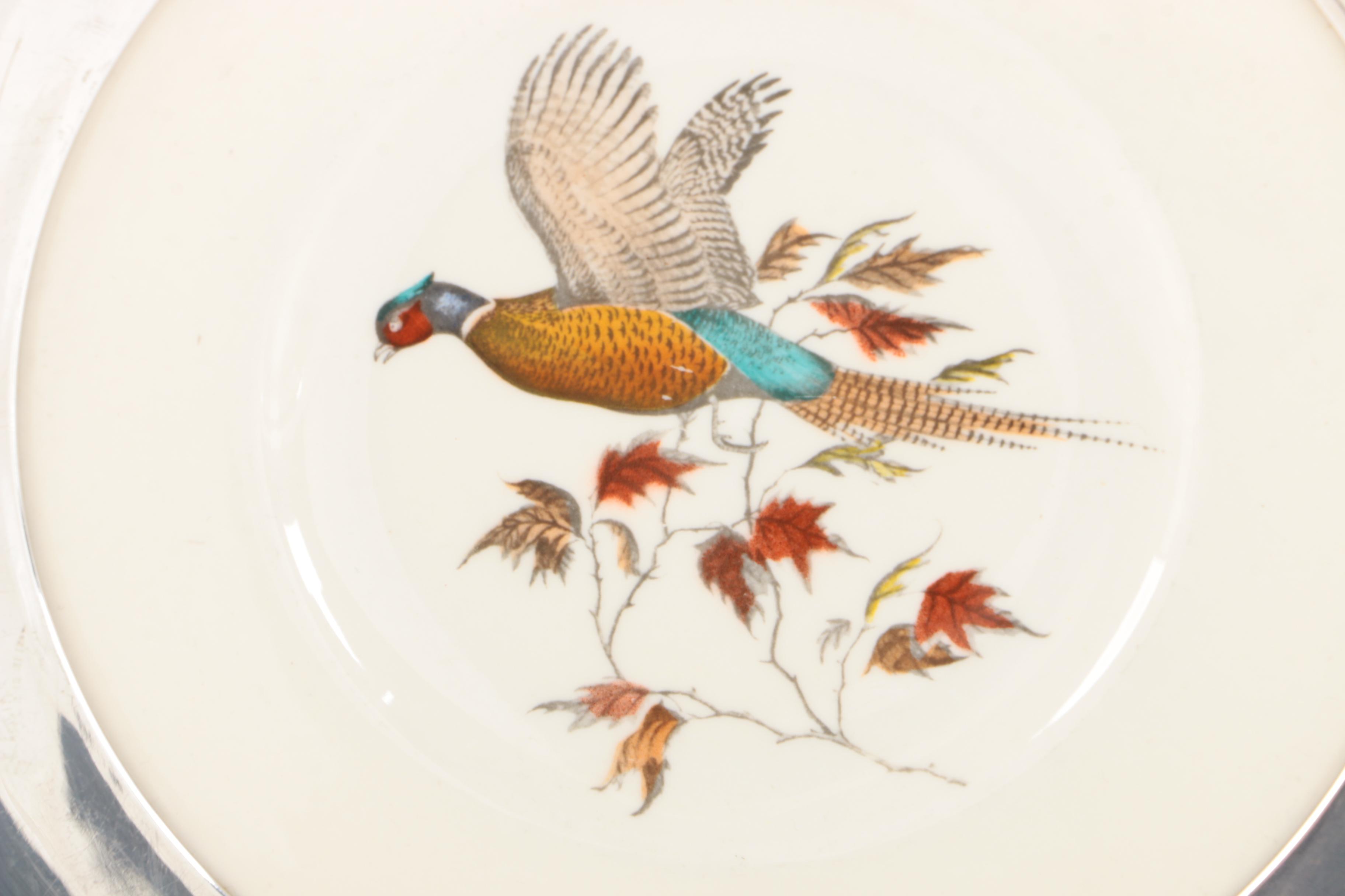 Sterling Silver and Porcelain Avian Themed Plates and Coasters