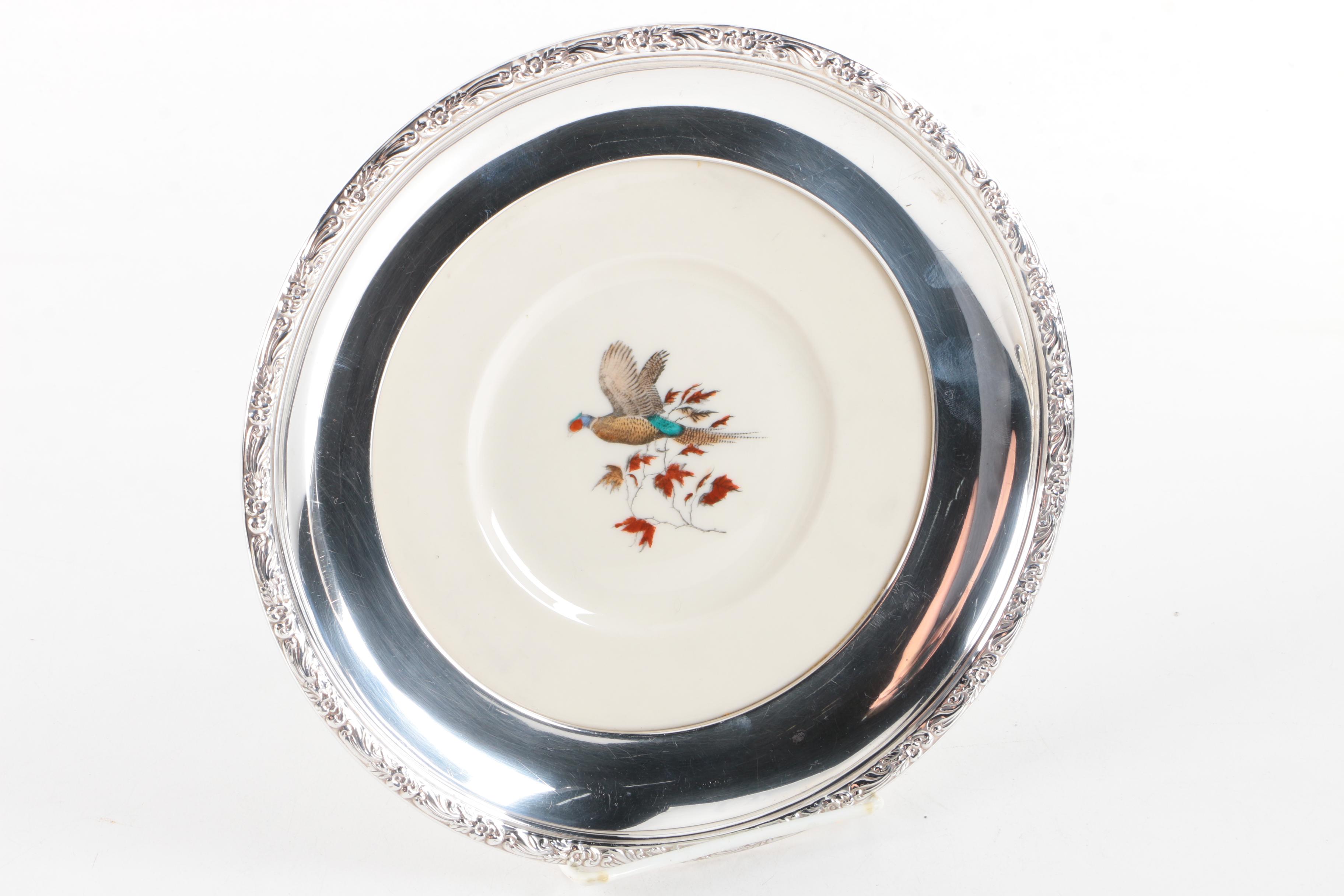 Sterling Silver and Porcelain Avian Themed Plates and Coasters