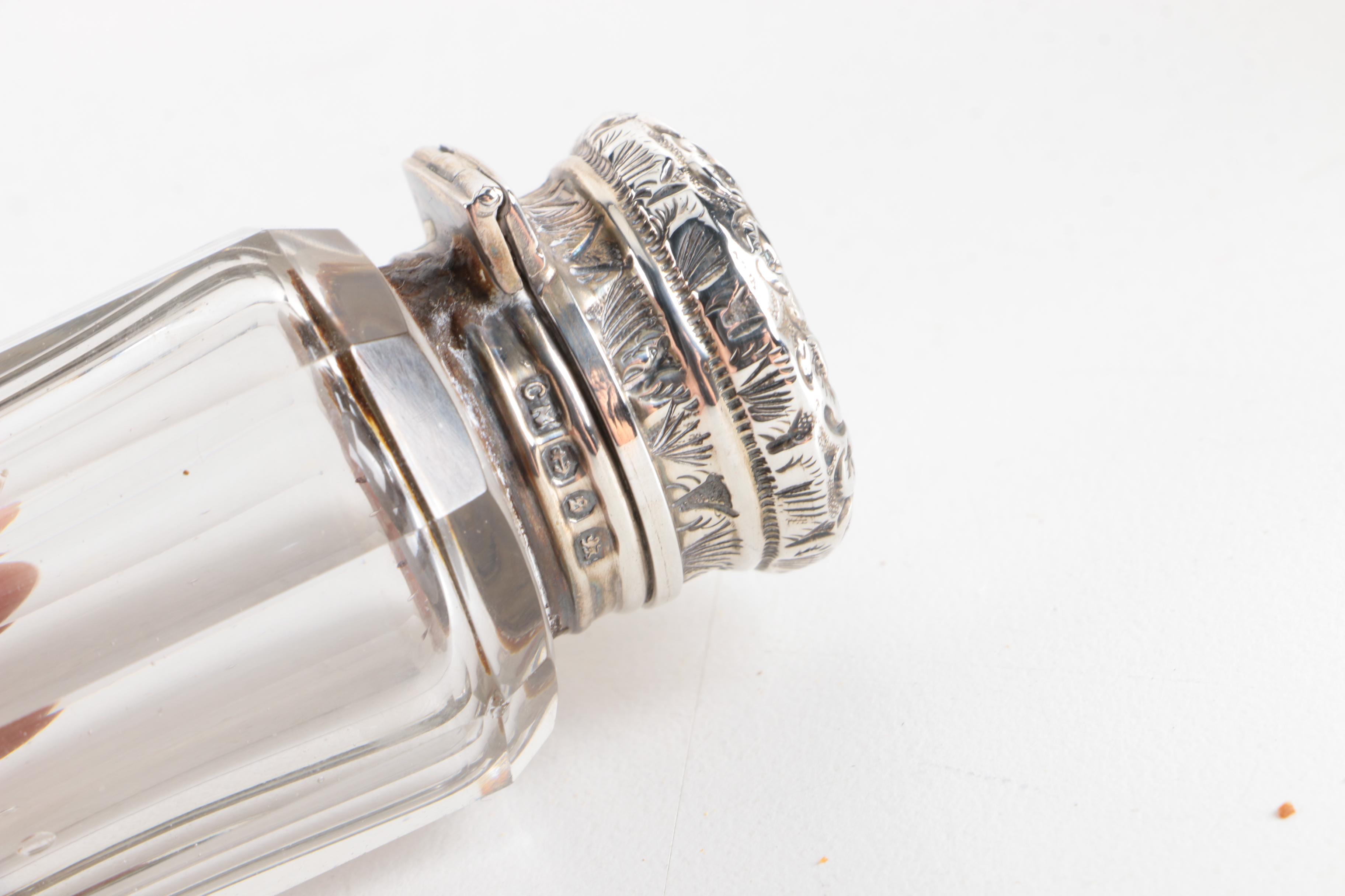 Walker & Hall Glass and Sterling Decanter with Sterling Silver and Glass Barware