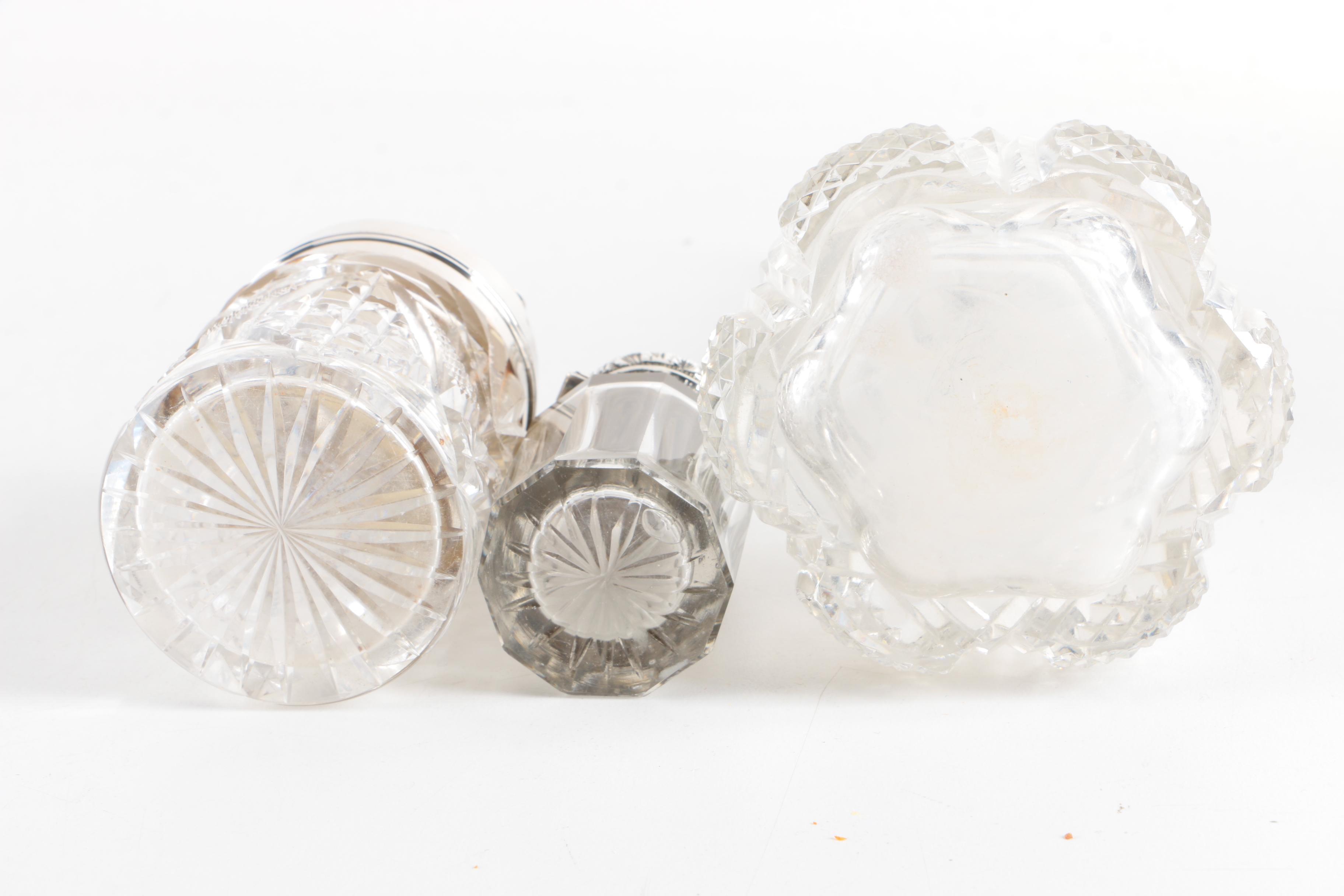 Walker & Hall Glass and Sterling Decanter with Sterling Silver and Glass Barware