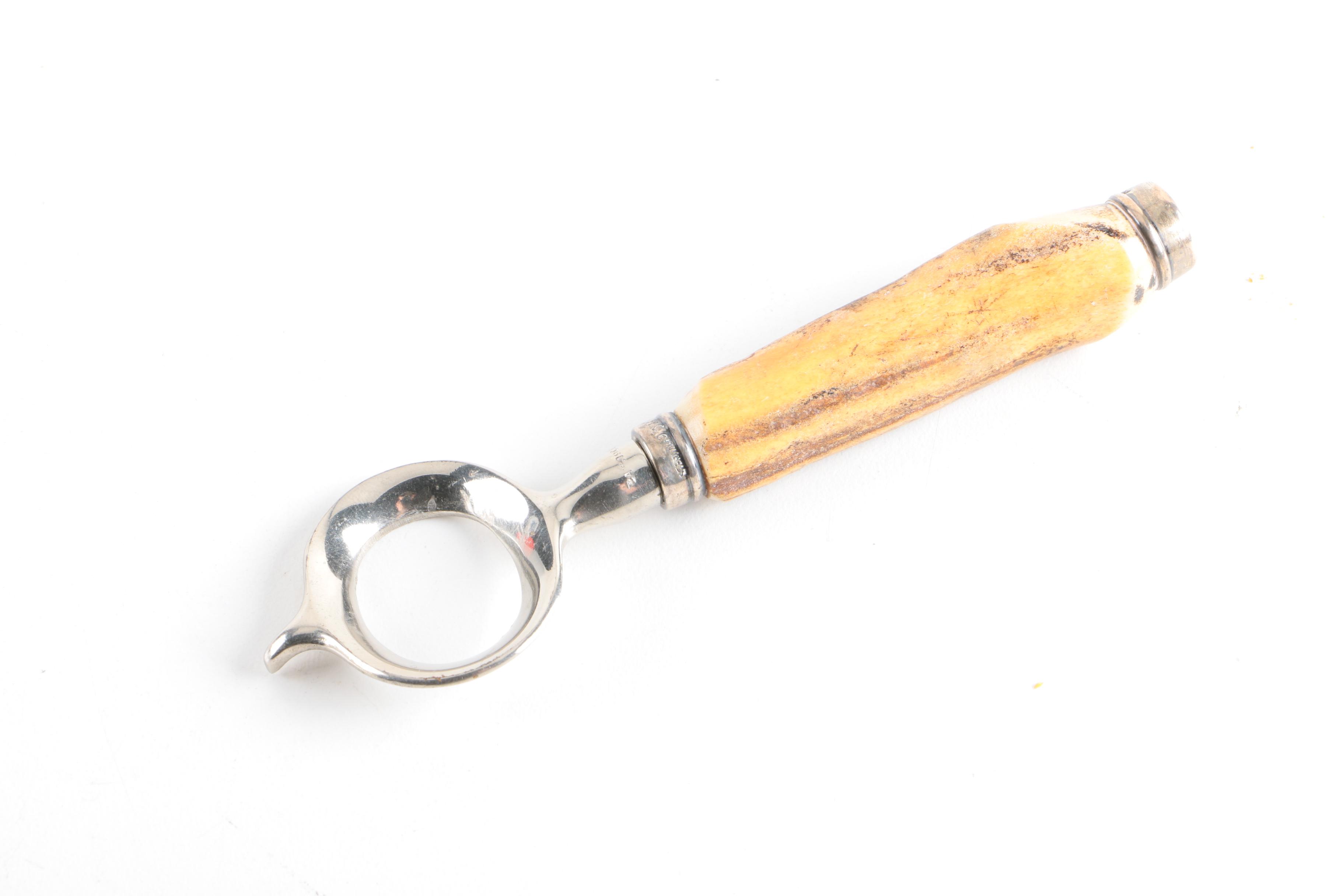 Walker & Hall Glass and Sterling Decanter with Sterling Silver and Glass Barware