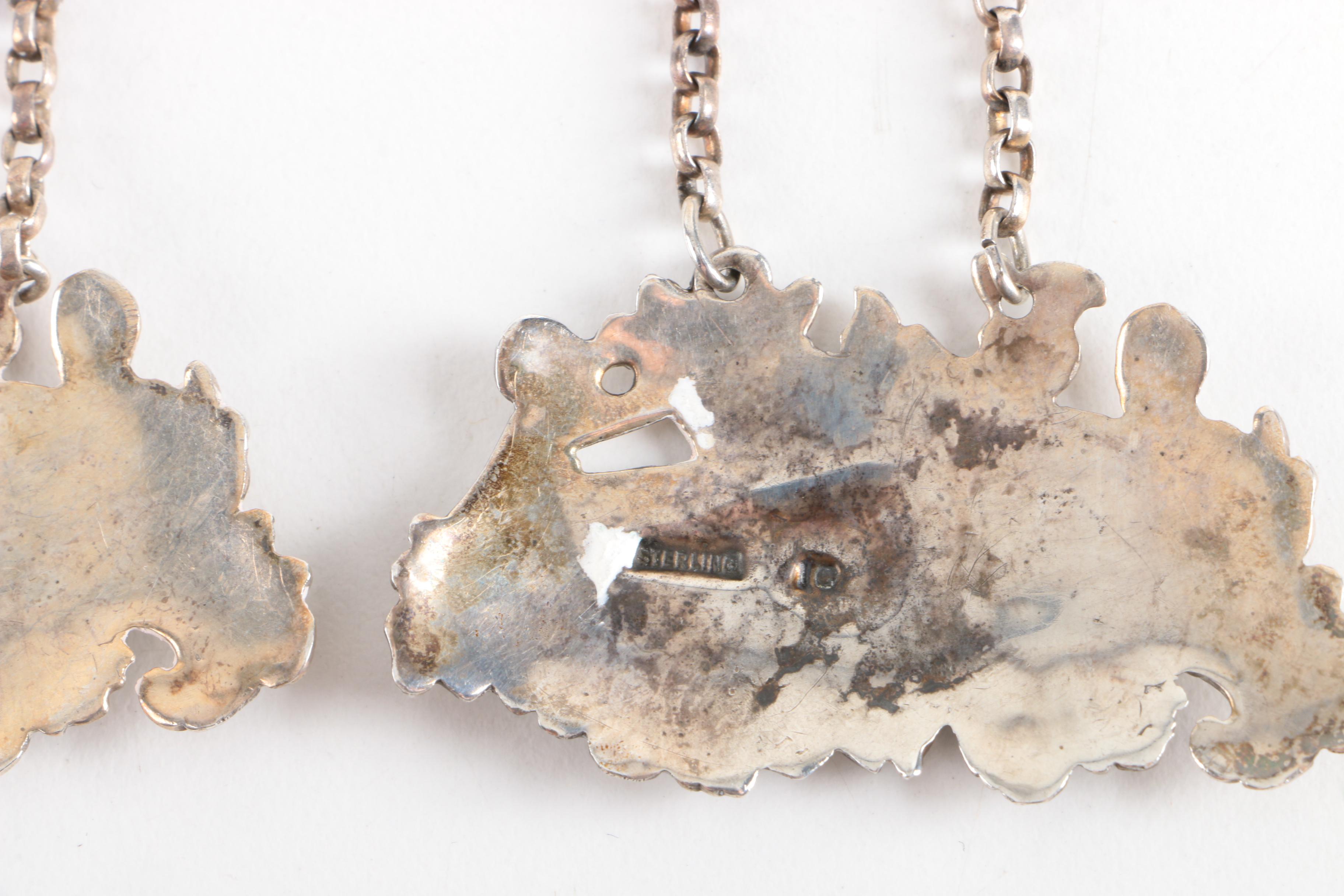 Walker & Hall Glass and Sterling Decanter with Sterling Silver and Glass Barware