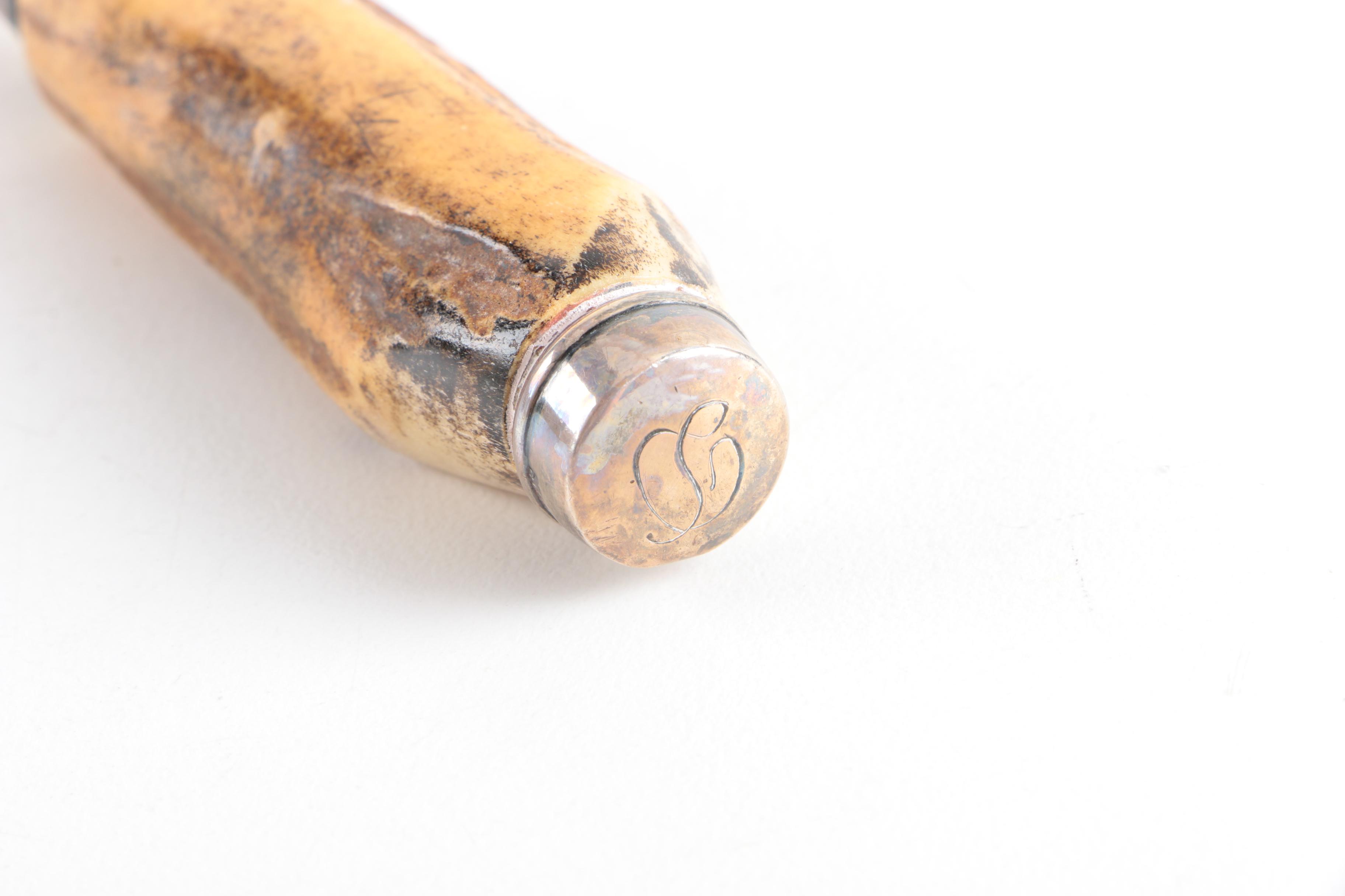 Walker & Hall Glass and Sterling Decanter with Sterling Silver and Glass Barware