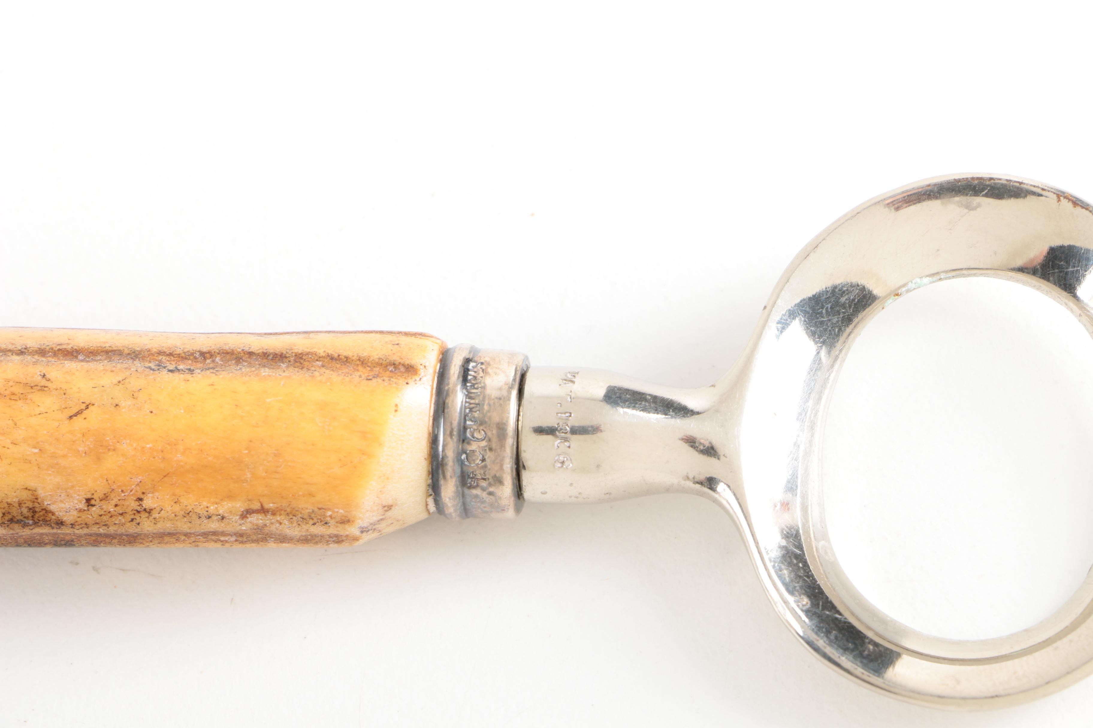 Walker & Hall Glass and Sterling Decanter with Sterling Silver and Glass Barware