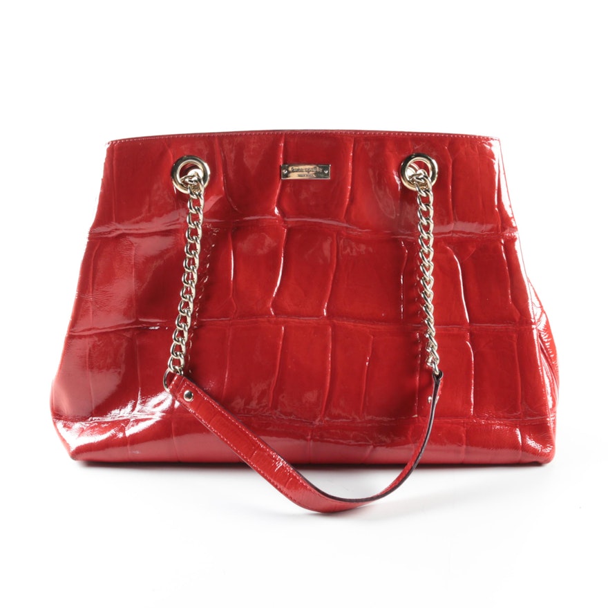 Kate Spade New York Red Crocodile Embossed Patent Leather Bag