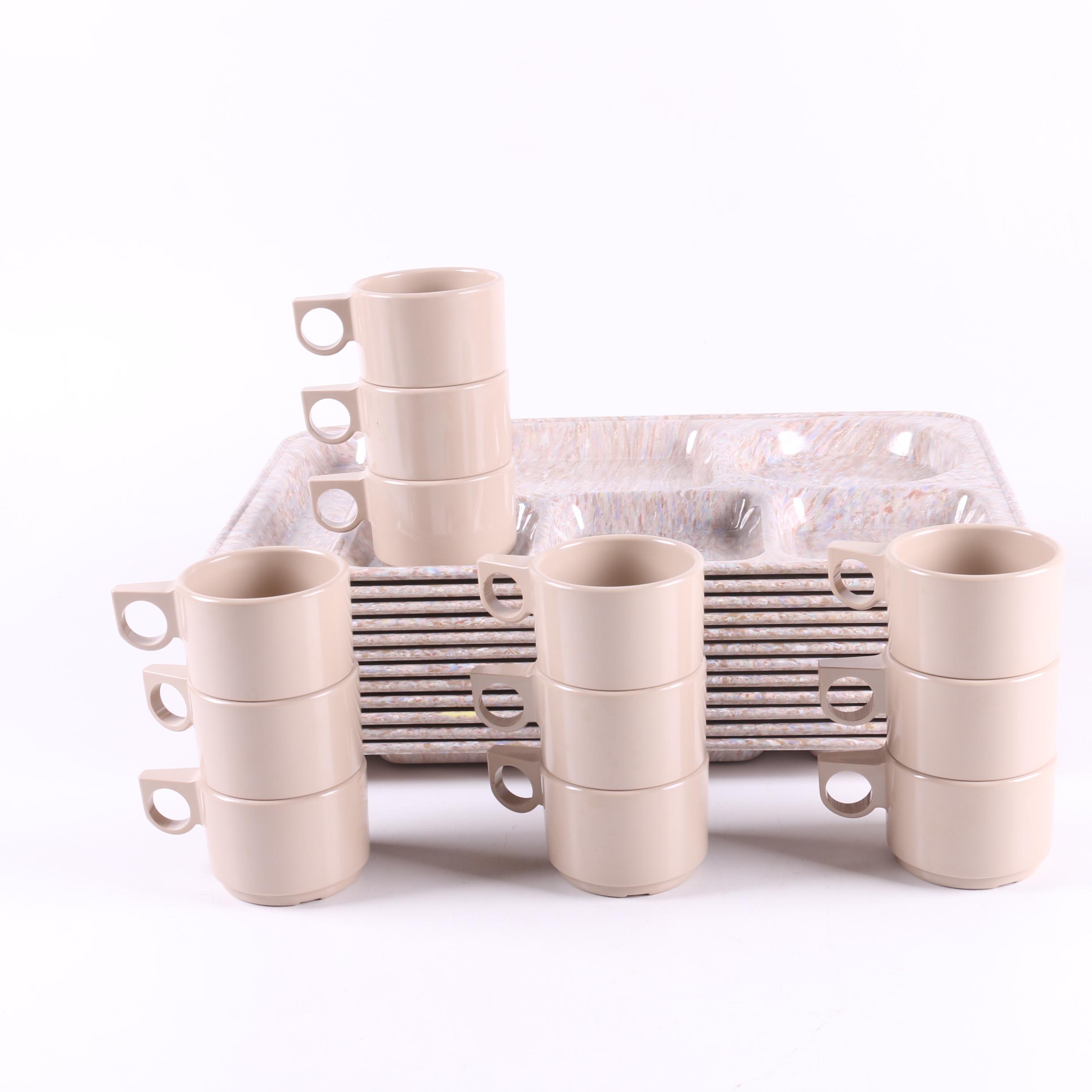 Vintage "Mallo-Ware" by Mallory Melamine Cafeteria Trays and Cups