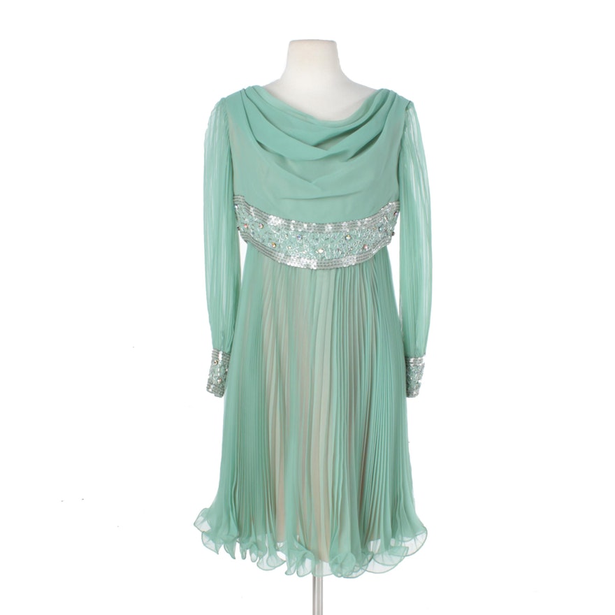 1960s Jack Bryan by Richard Du Puis Seafoam Green Rhinestone Cocktail Dress