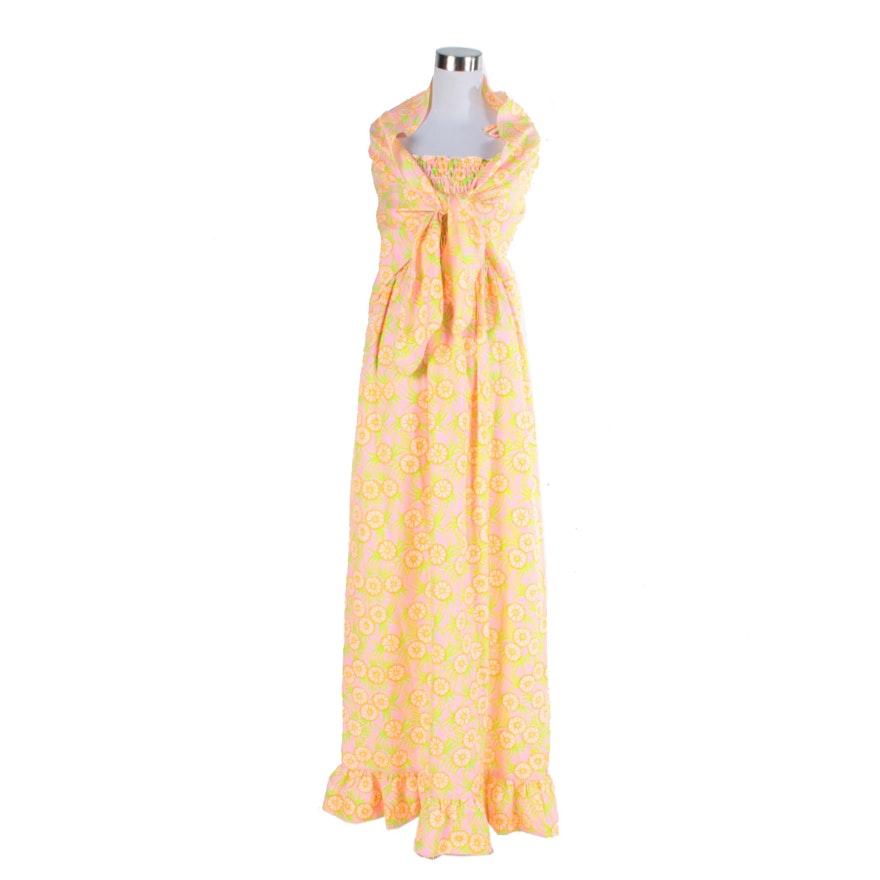 1960s The Lilly Lilly Pulitzer Pink and Orange Maxi Dress and Shawl