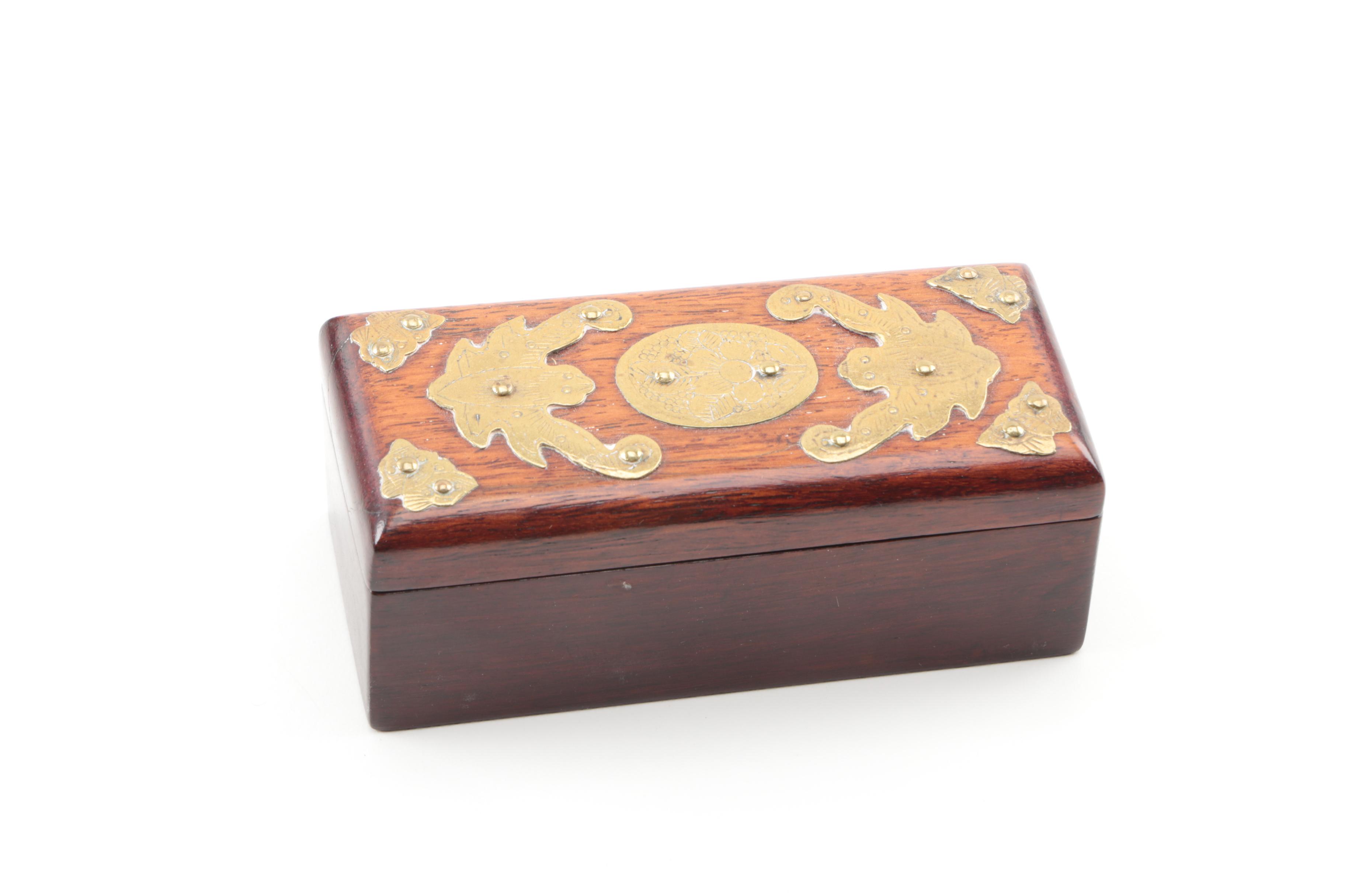 Chinese Bowenite and Brass Wooden Jewelry Boxes