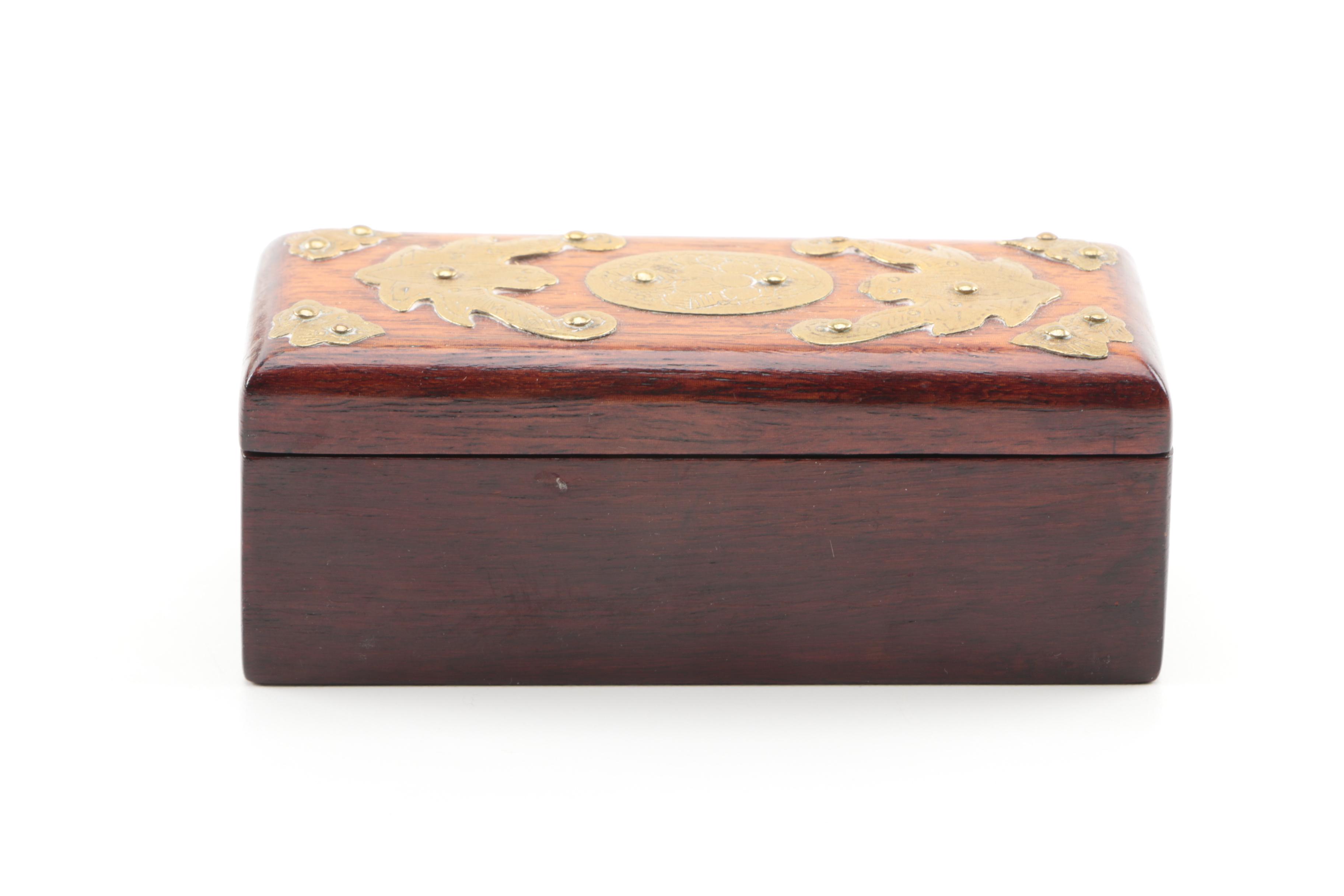 Chinese Bowenite and Brass Wooden Jewelry Boxes