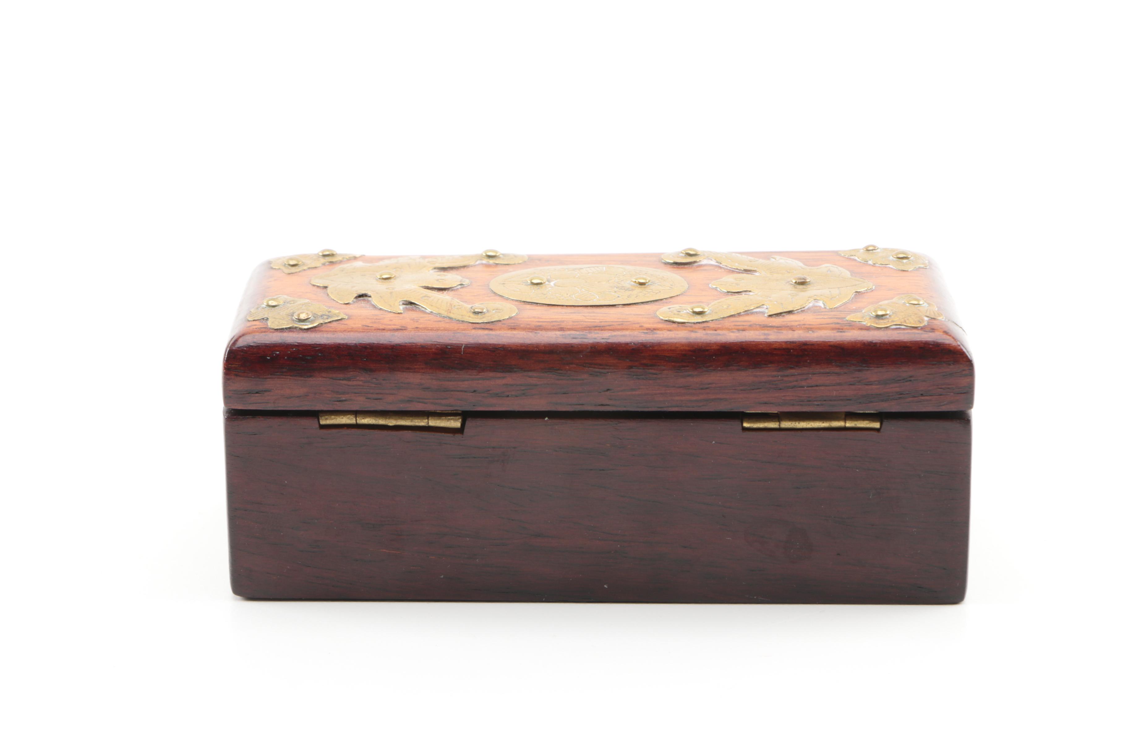 Chinese Bowenite and Brass Wooden Jewelry Boxes