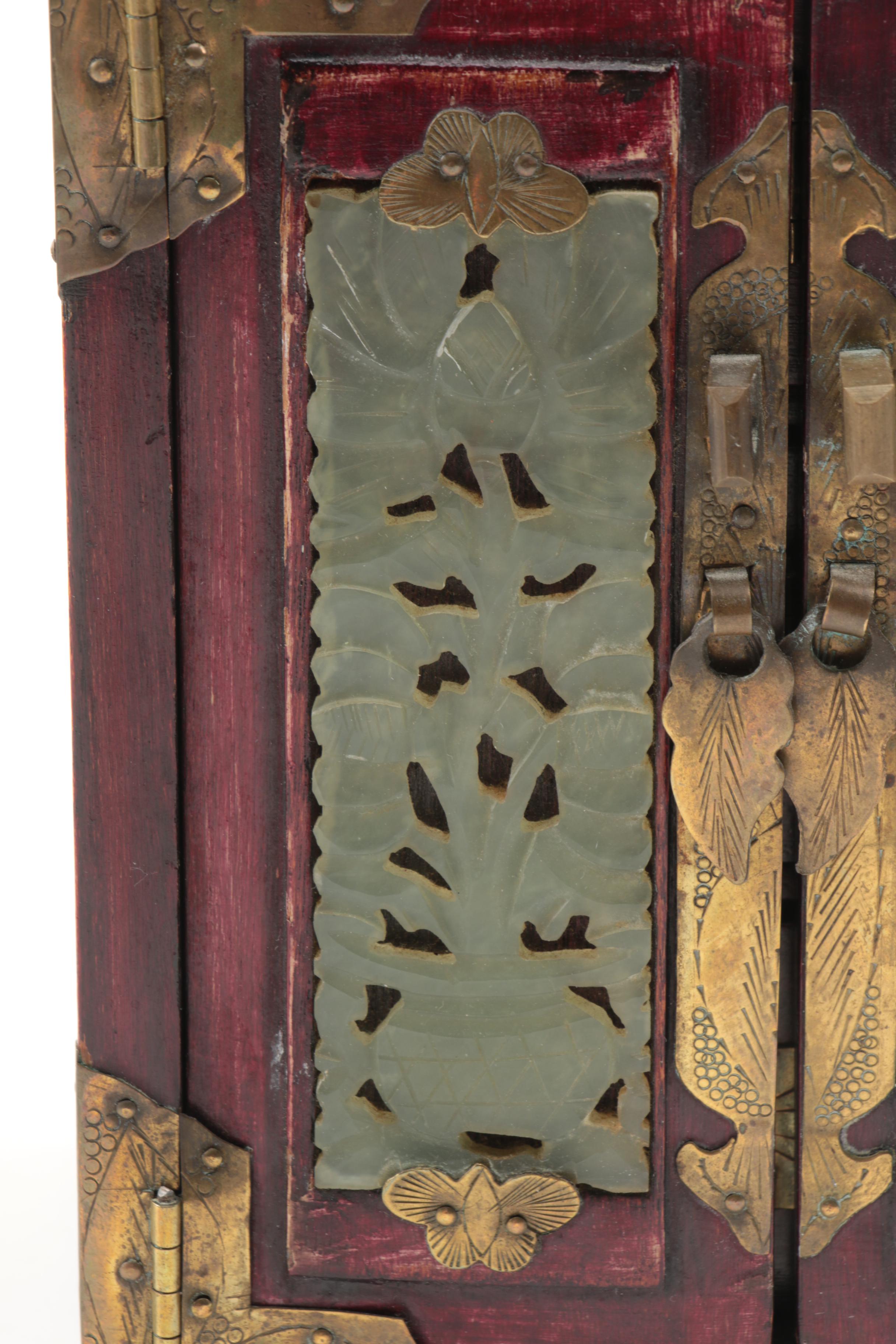 Chinese Bowenite and Brass Wooden Jewelry Boxes