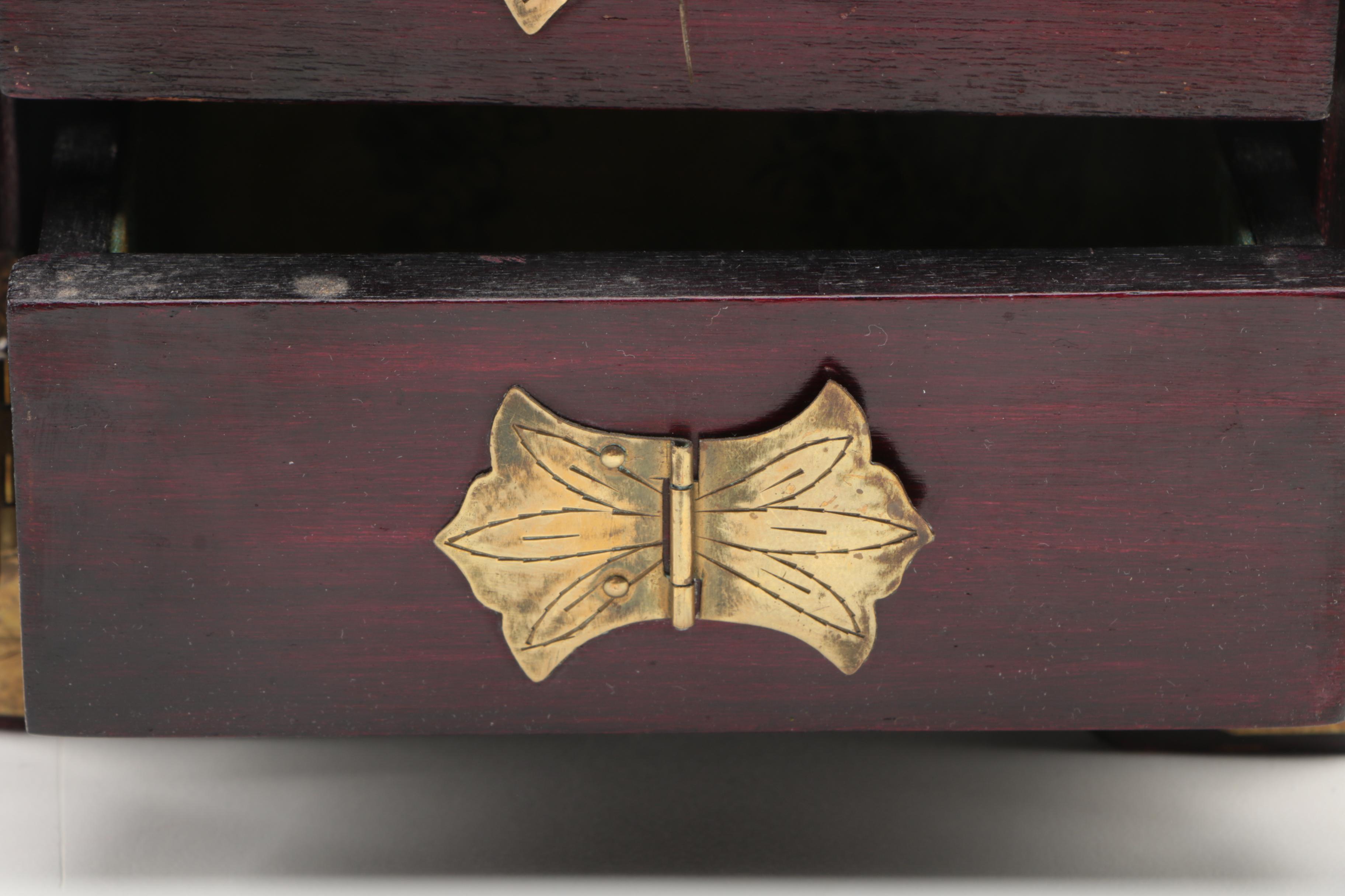 Chinese Bowenite and Brass Wooden Jewelry Boxes
