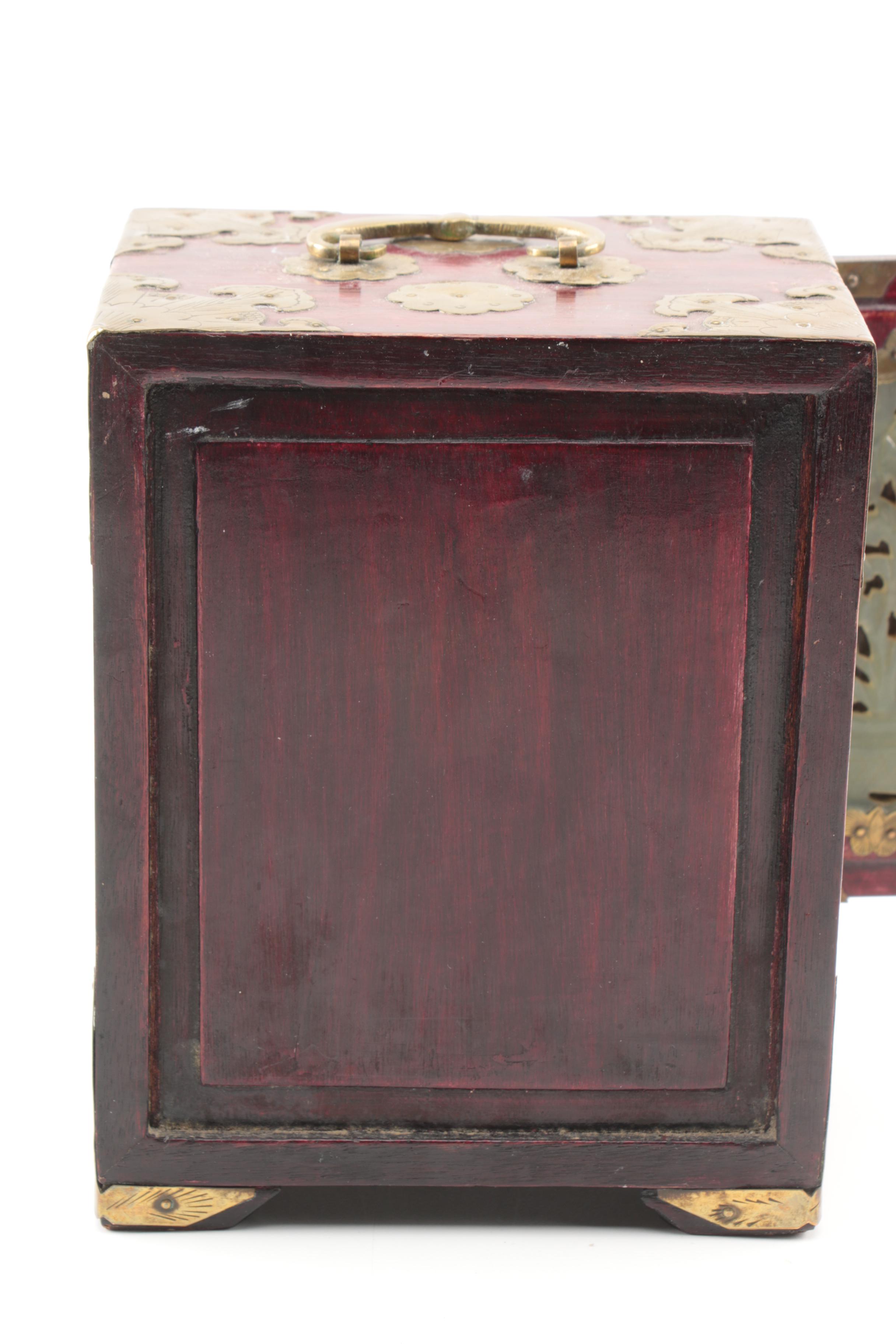 Chinese Bowenite and Brass Wooden Jewelry Boxes