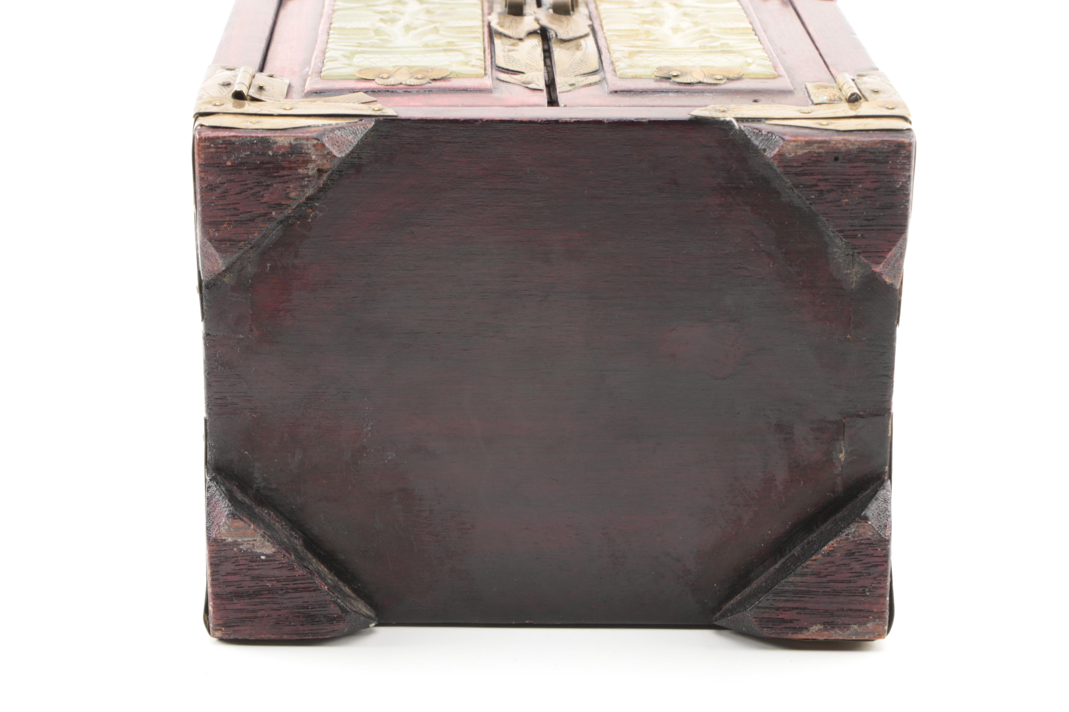 Chinese Bowenite and Brass Wooden Jewelry Boxes