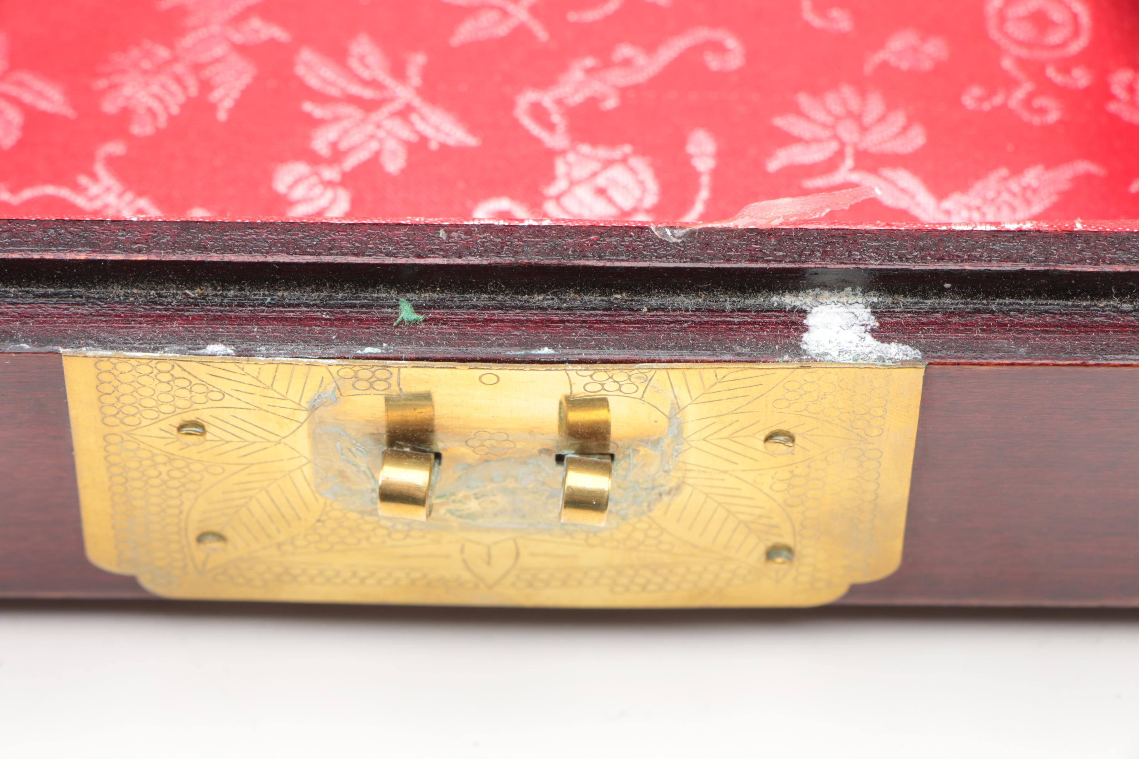 Chinese Bowenite and Brass Wooden Jewelry Boxes