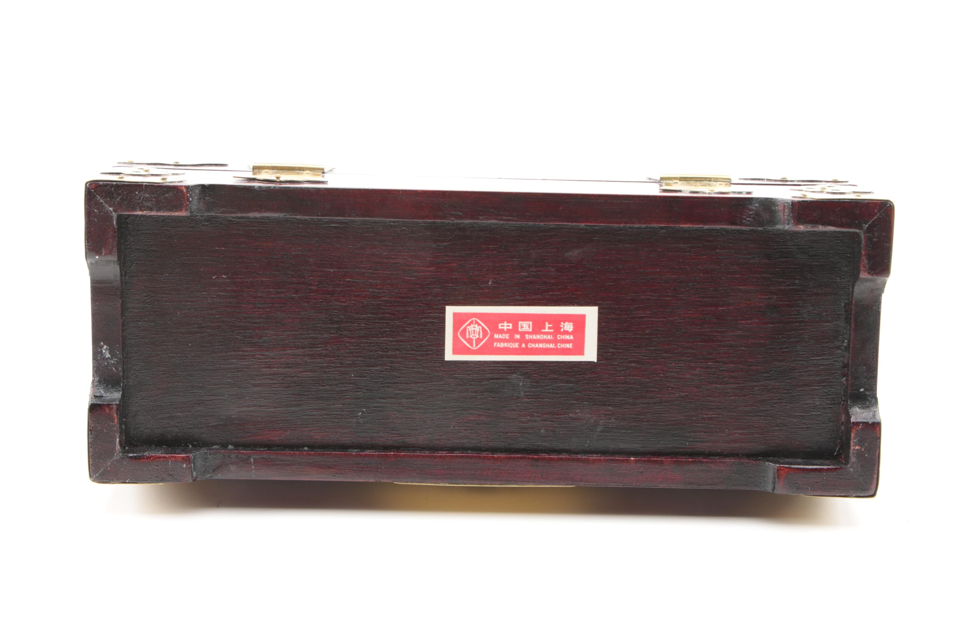 Chinese Bowenite and Brass Wooden Jewelry Boxes