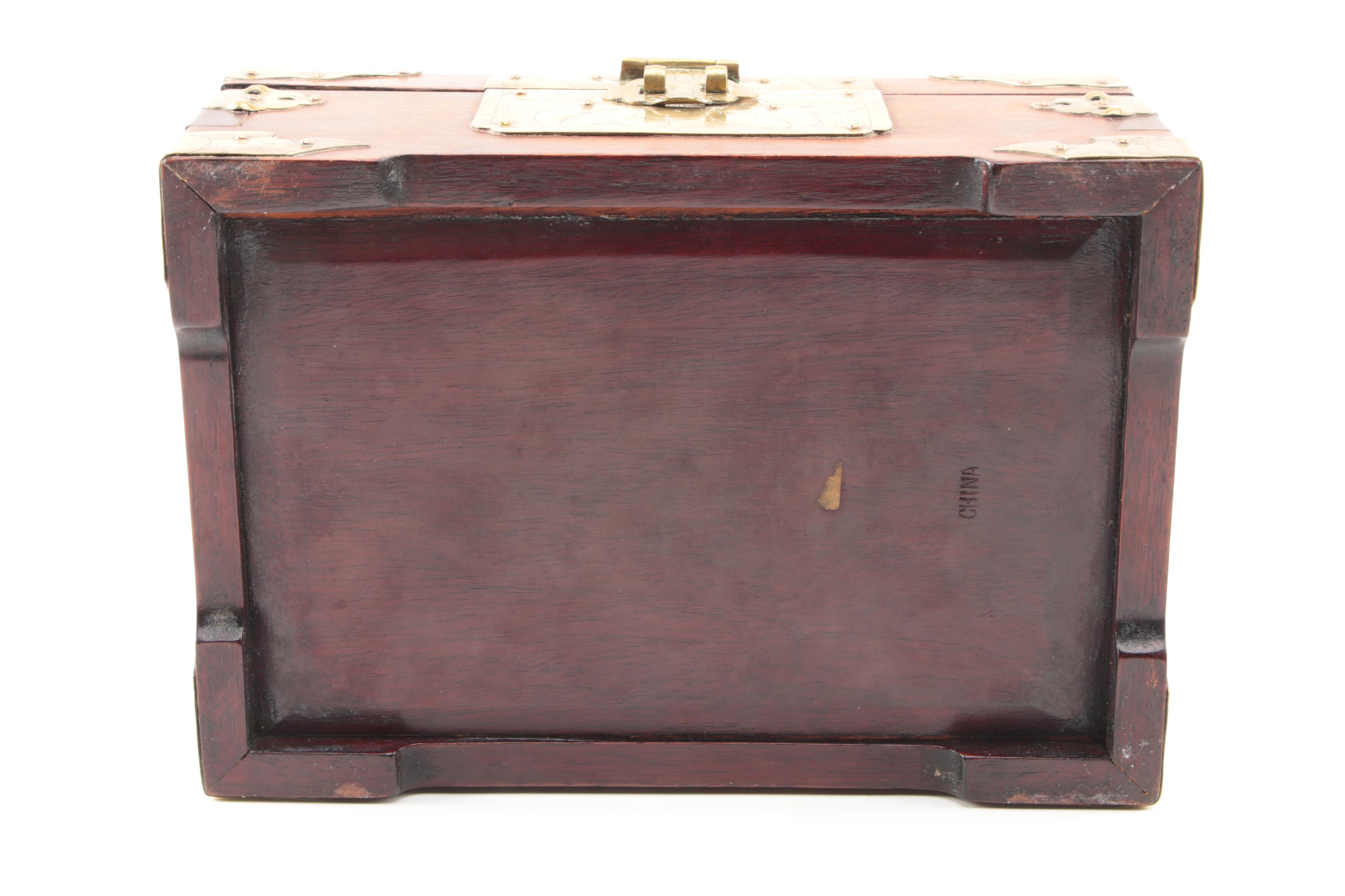 Chinese Bowenite and Brass Wooden Jewelry Boxes