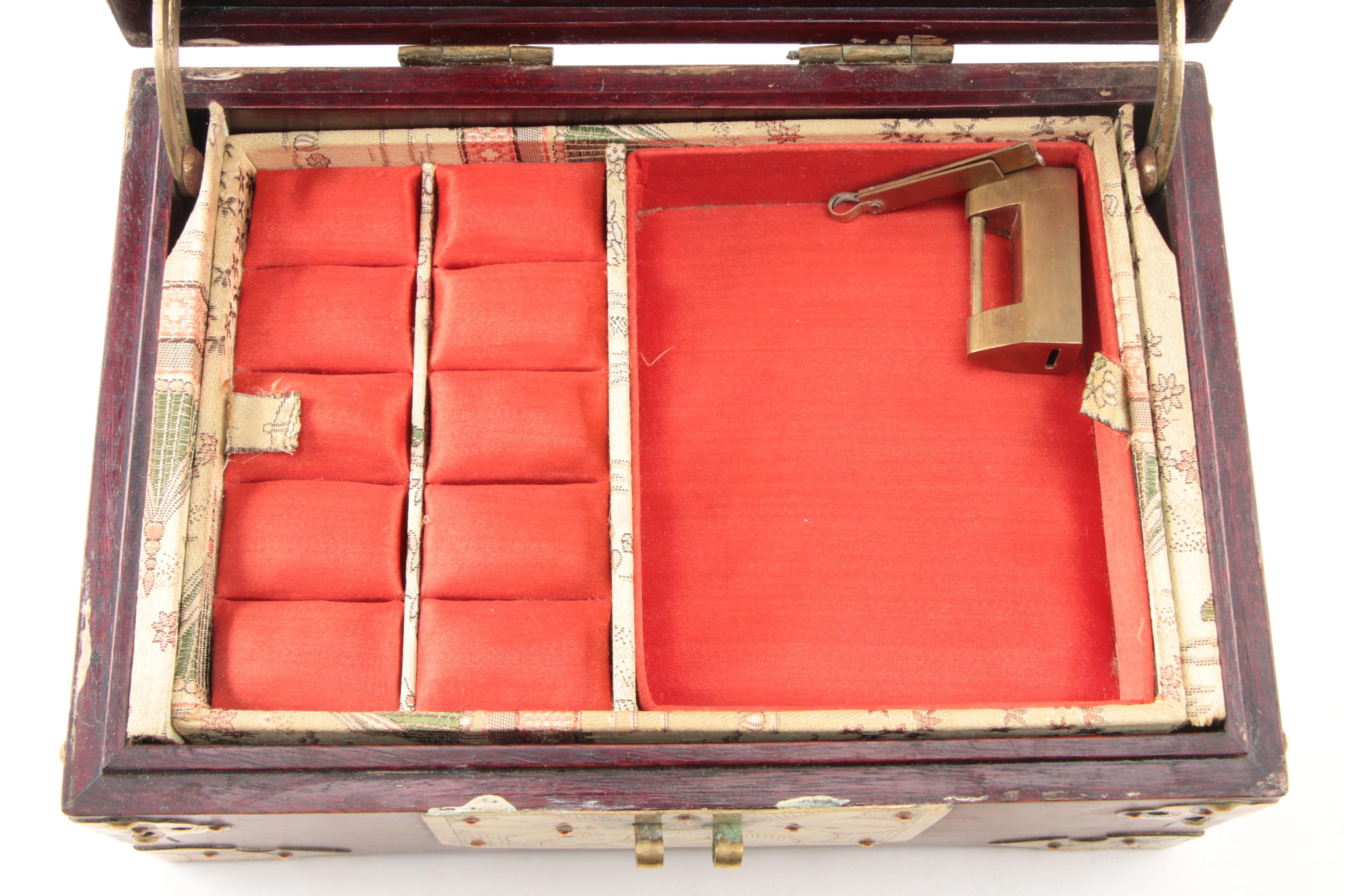 Chinese Bowenite and Brass Wooden Jewelry Boxes