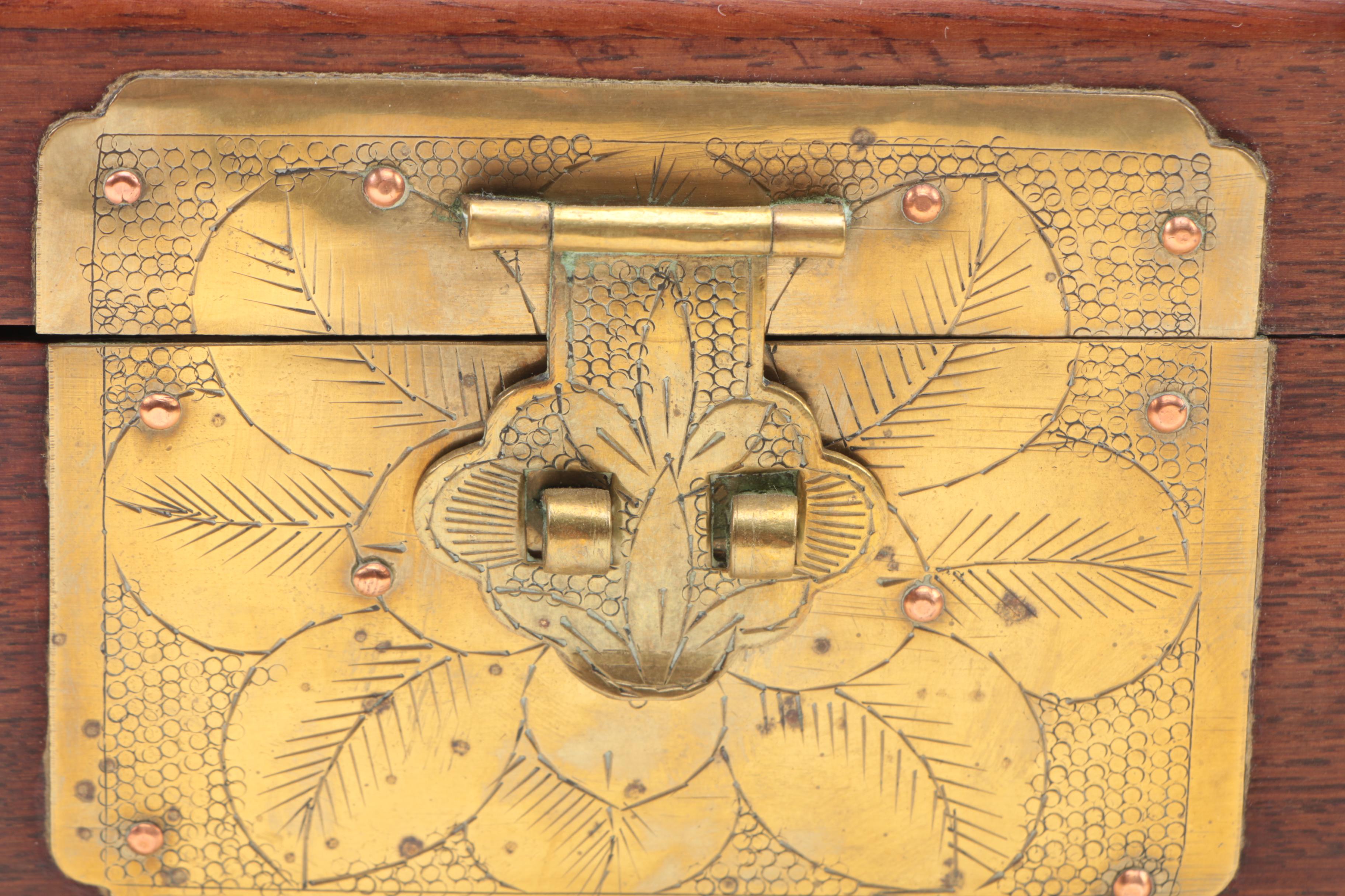 Chinese Bowenite and Brass Wooden Jewelry Boxes