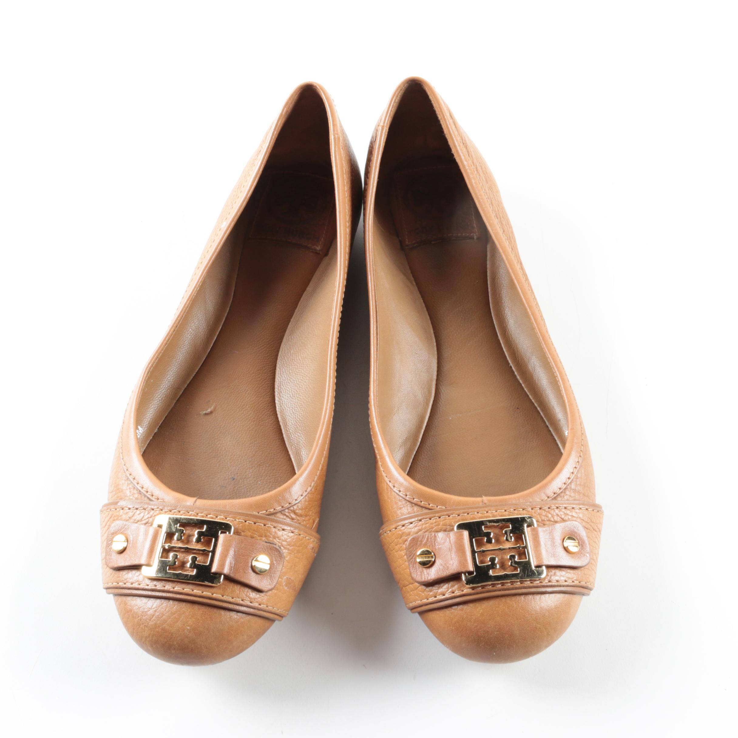 Tory Burch Clines Tan Leather Ballet Flats