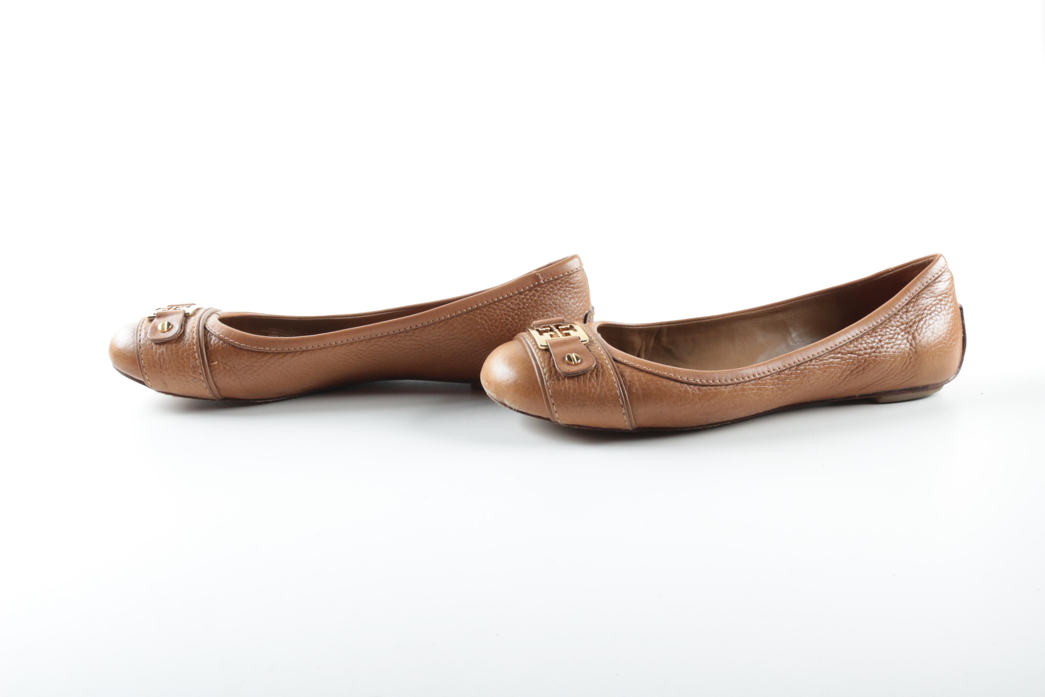 Tory Burch Clines Tan Leather Ballet Flats