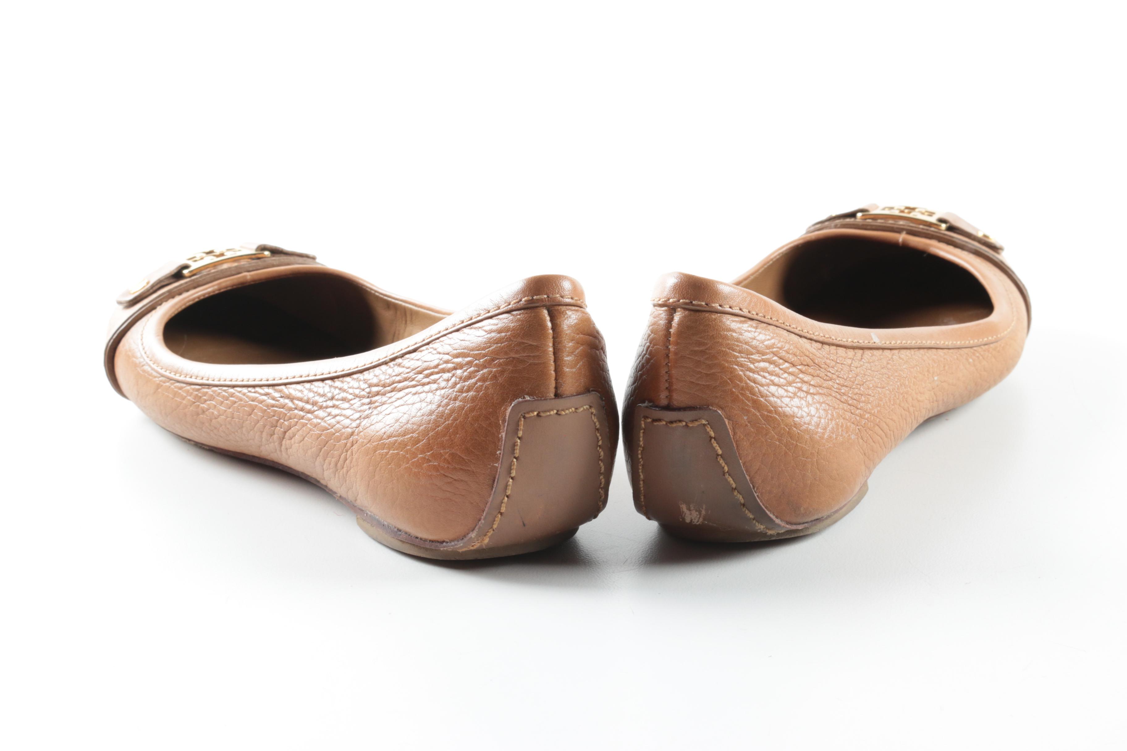 Tory Burch Clines Tan Leather Ballet Flats