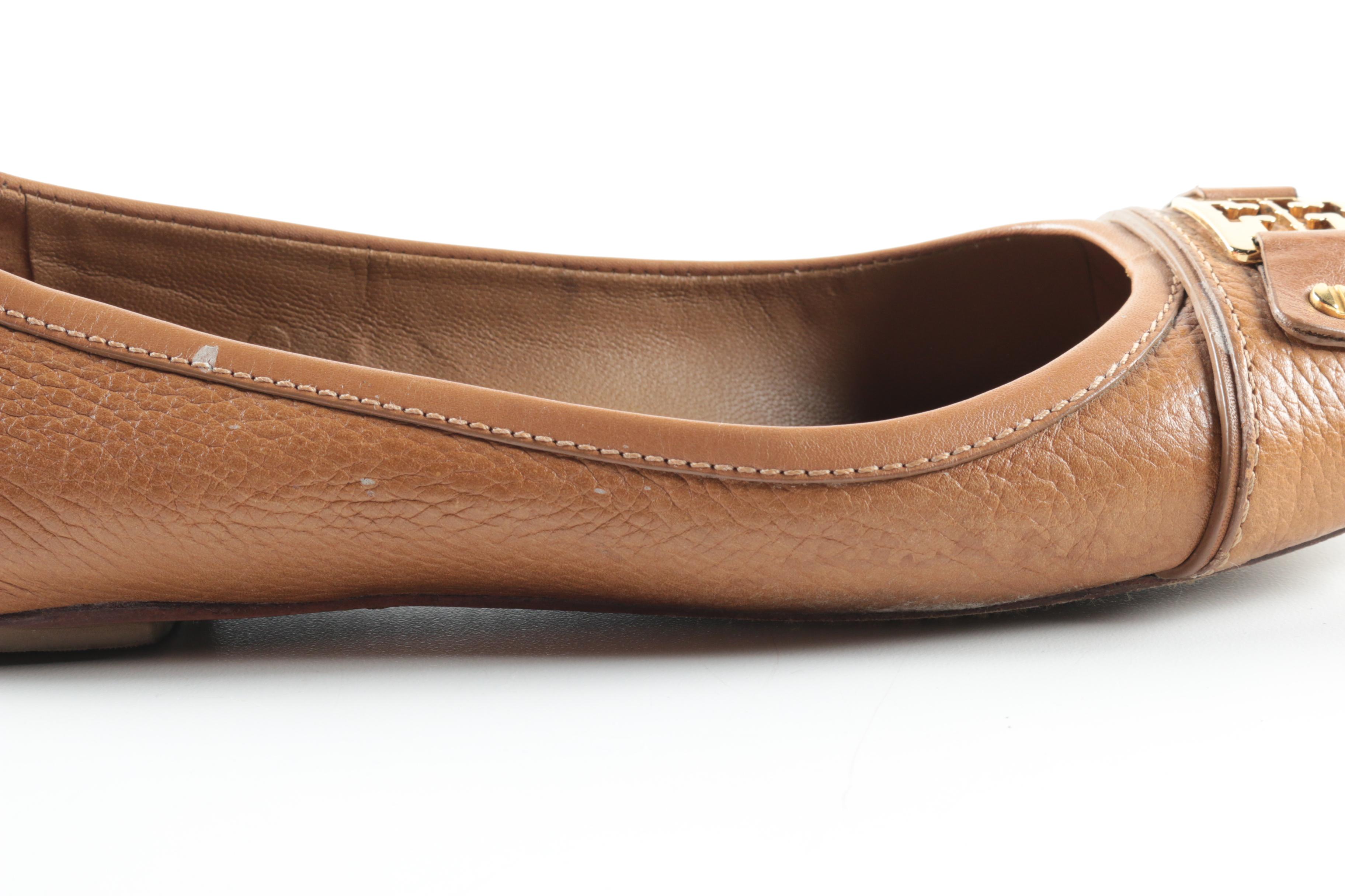 Tory Burch Clines Tan Leather Ballet Flats