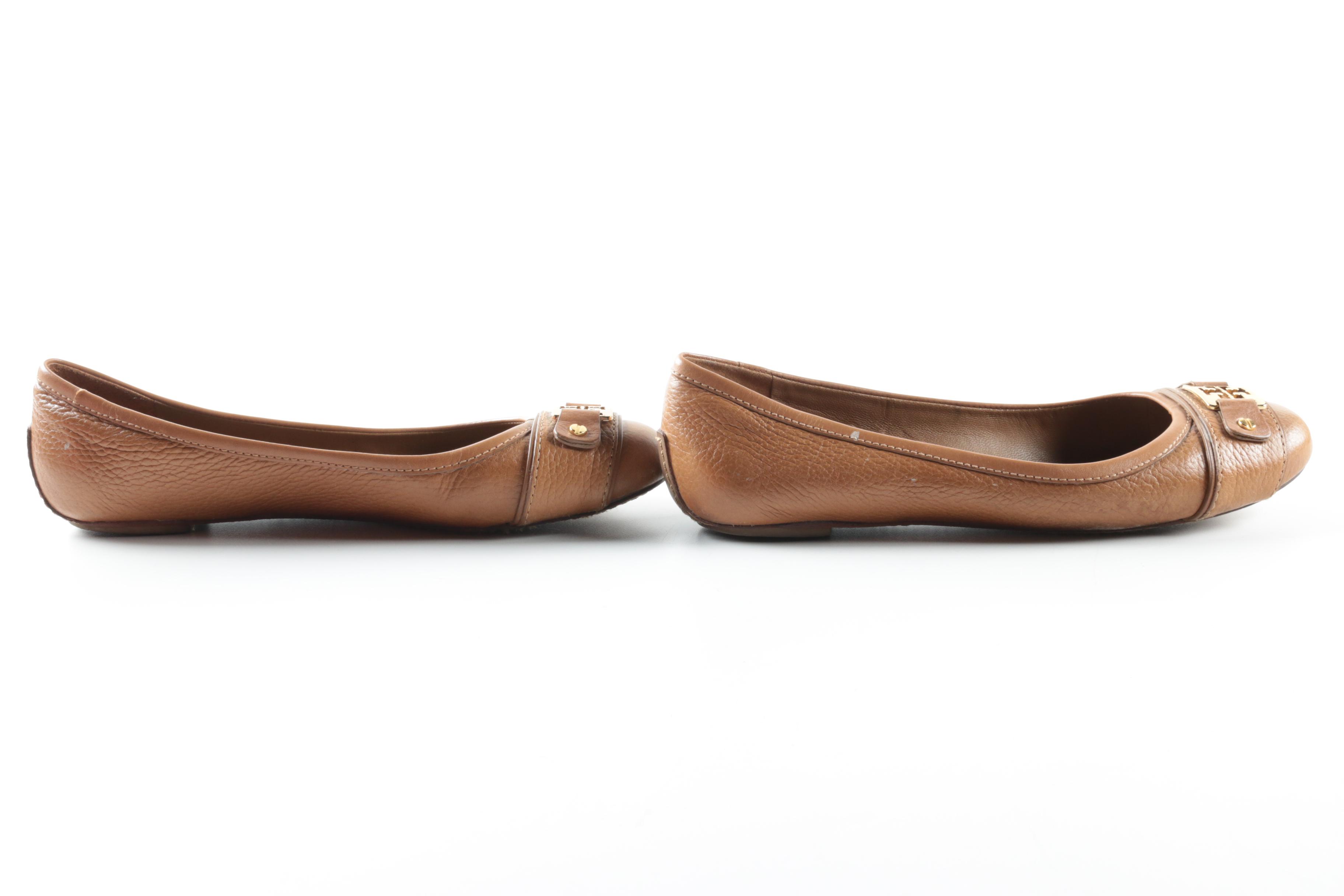 Tory Burch Clines Tan Leather Ballet Flats