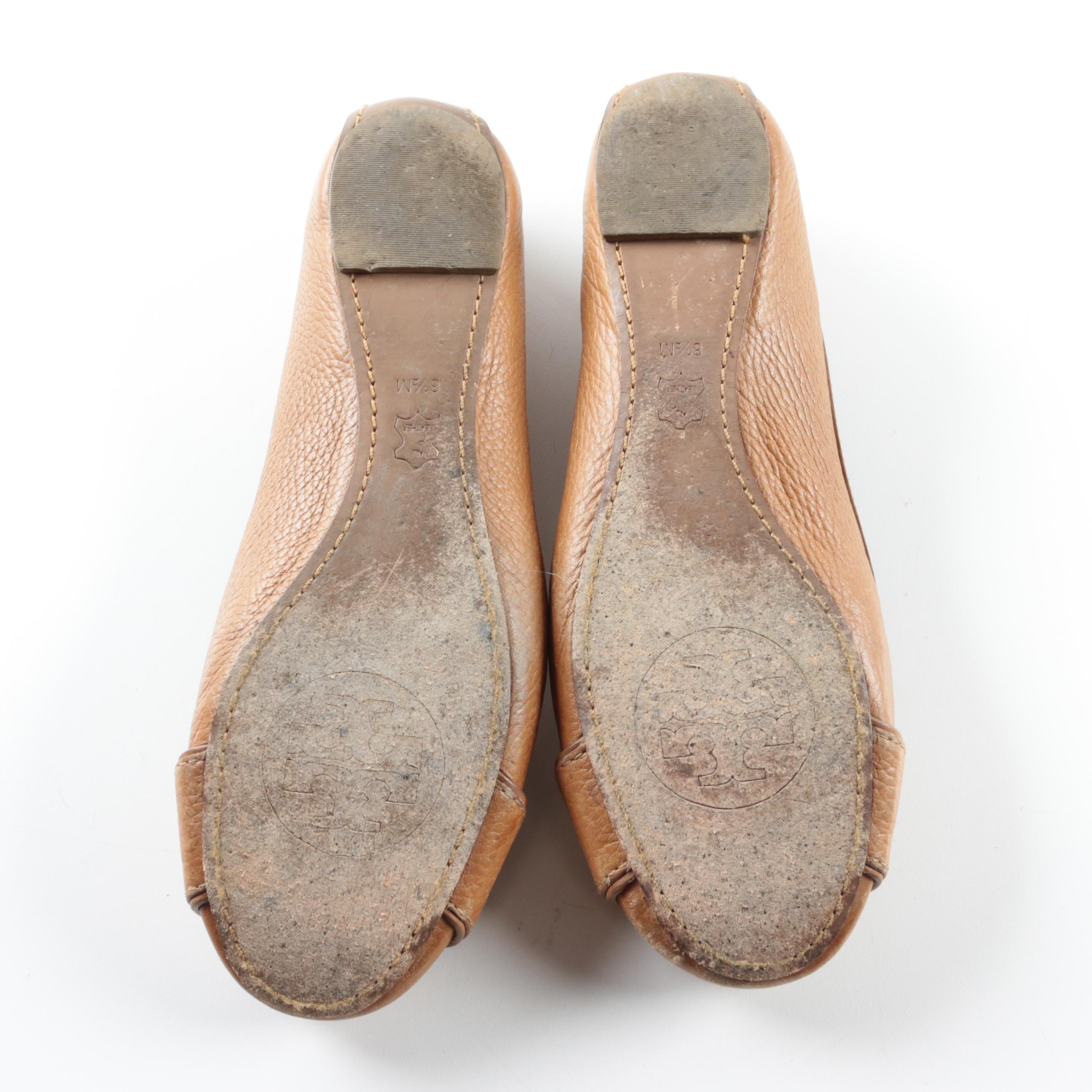 Tory Burch Clines Tan Leather Ballet Flats
