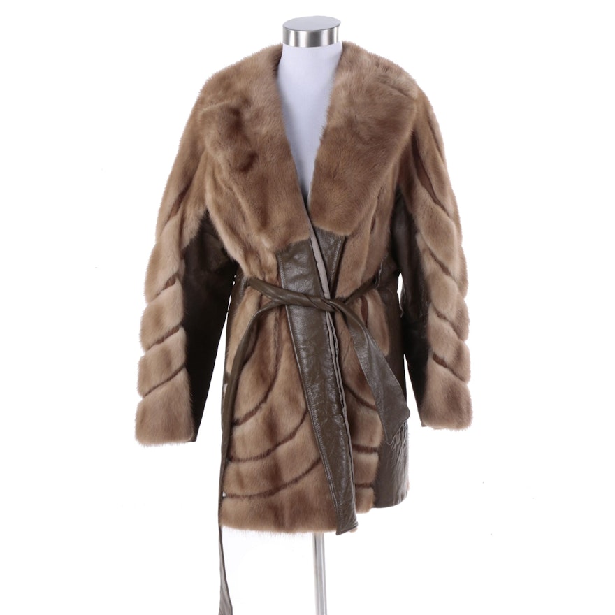Circa 1970s Vintage Pastel Mink and Leather Coat