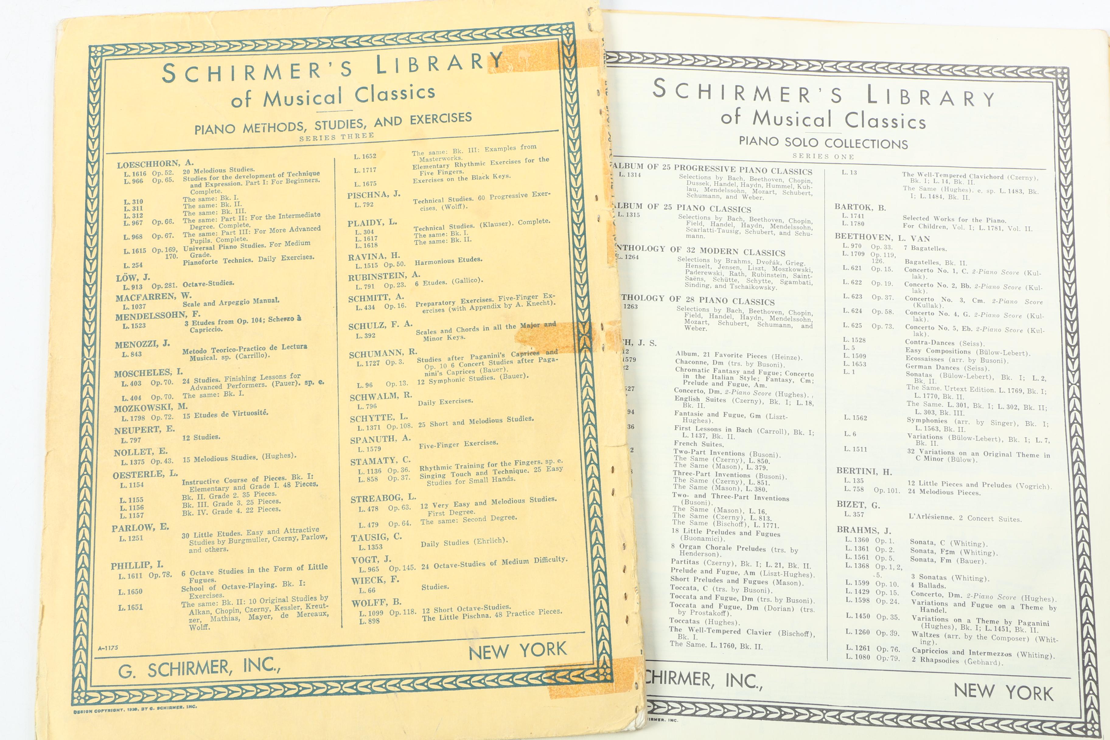 "Schirmer's Library of Musical Classics" Sheet Music Volumes