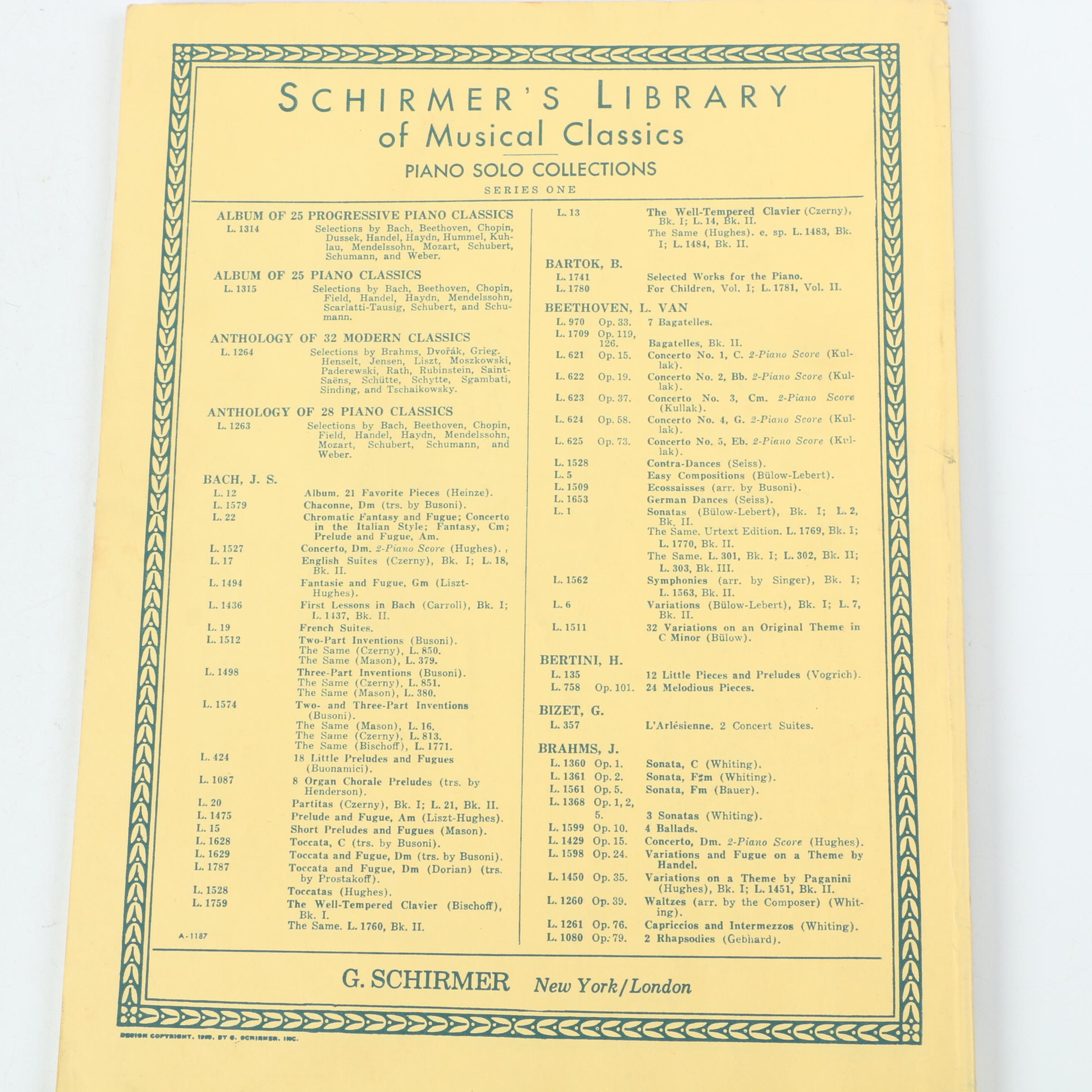 "Schirmer's Library of Musical Classics" Sheet Music Volumes