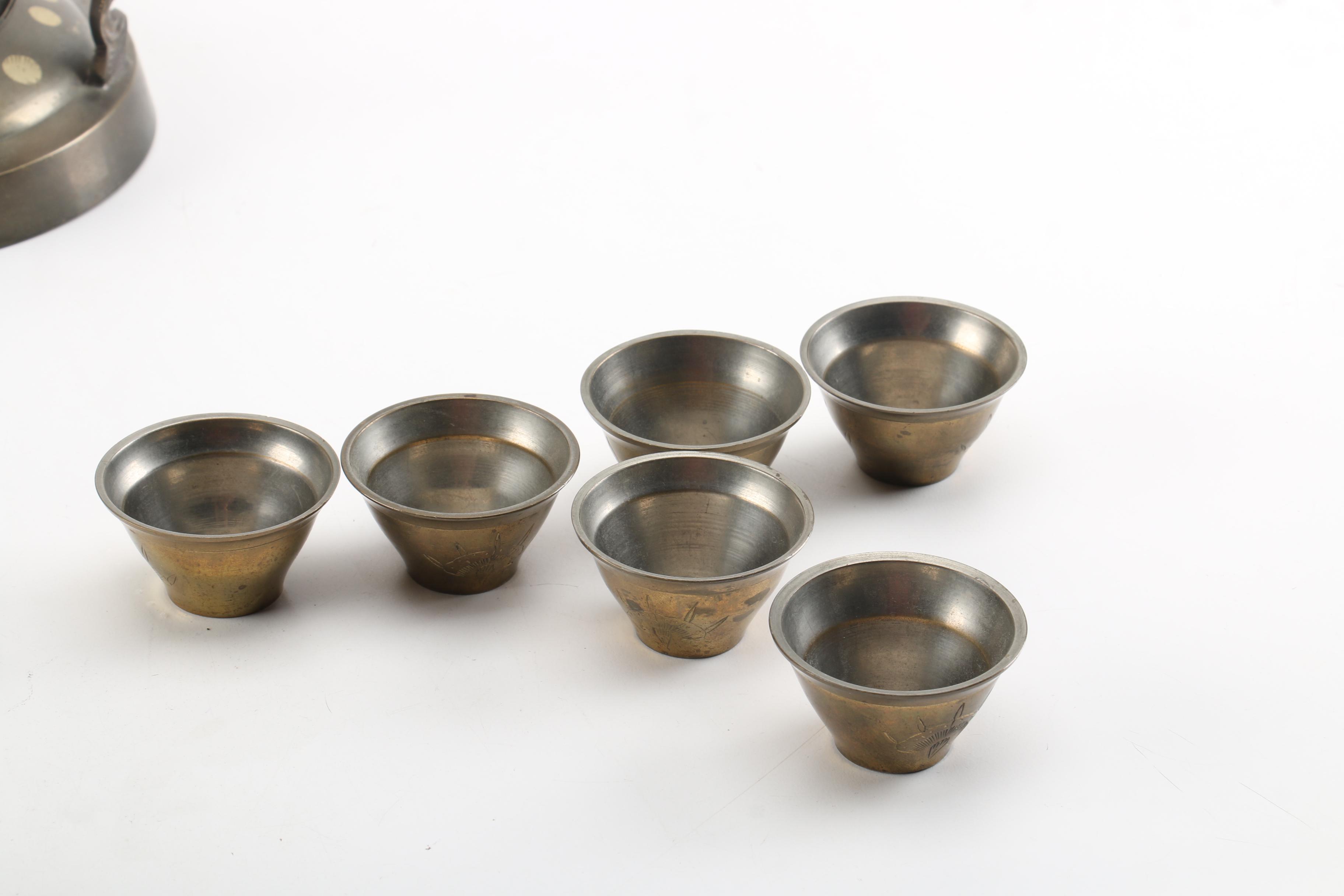 Vintage Metal and Brass Teapot on Tilting Stand with Warmer