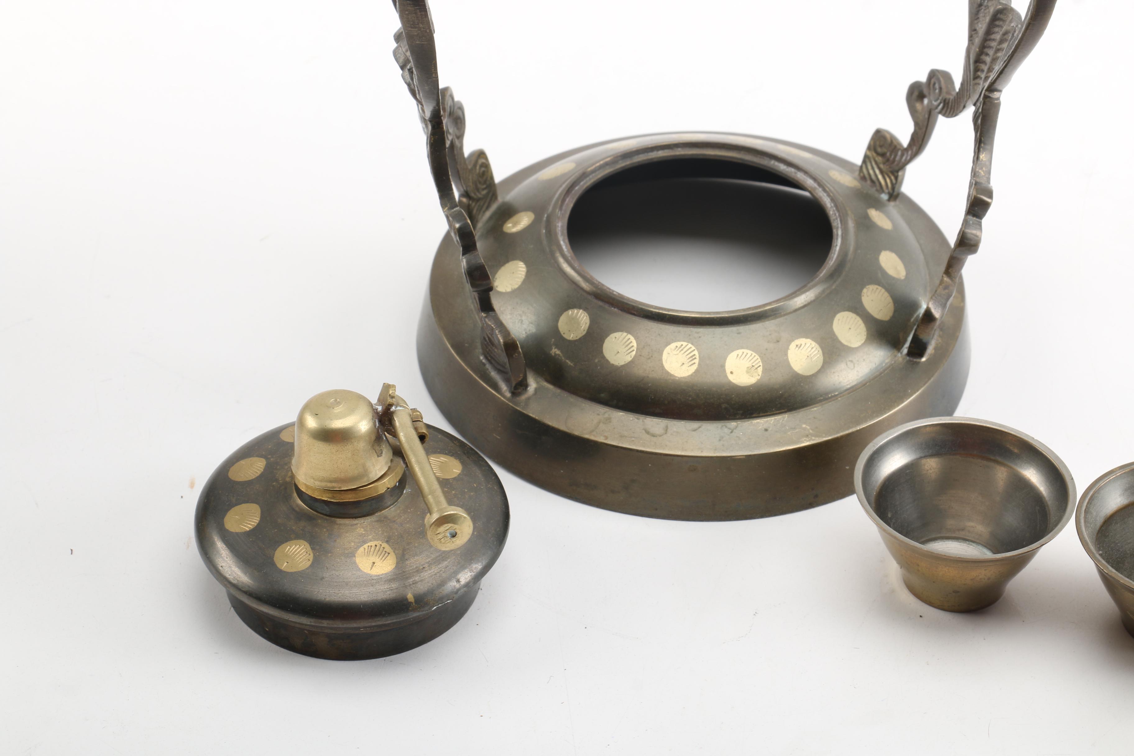 Vintage Metal and Brass Teapot on Tilting Stand with Warmer