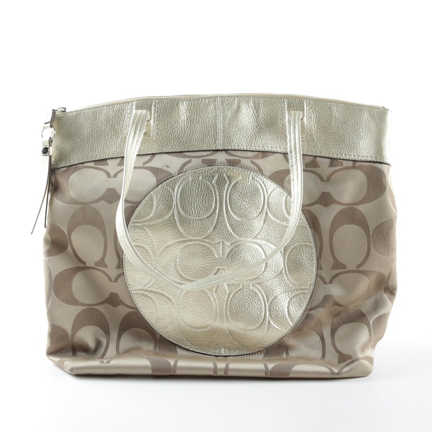 Coach Laura Signature Canvas and Metallic Leather Tote