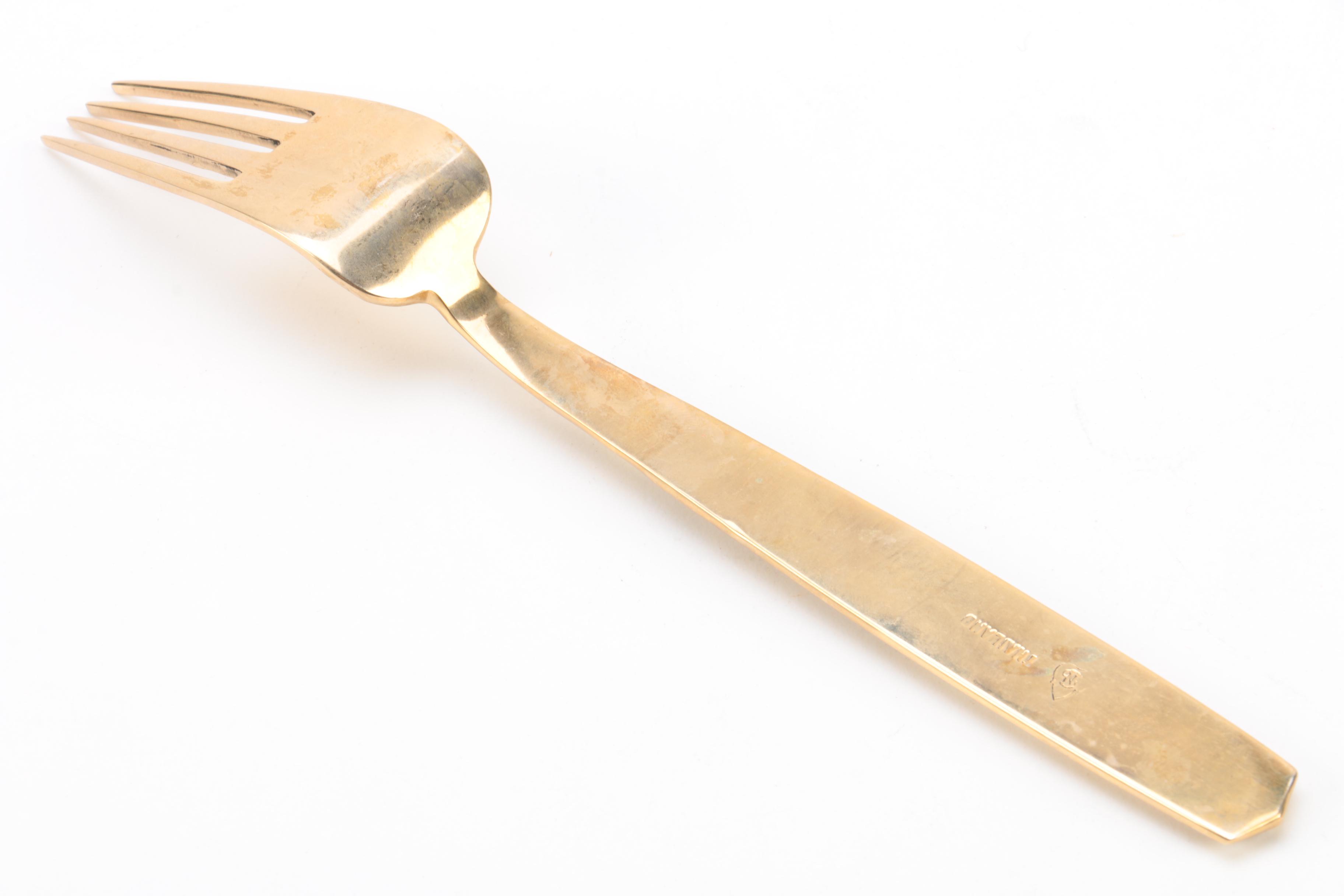 Thailand Brass Flatware Set with Wooden Flatware Storage Chest