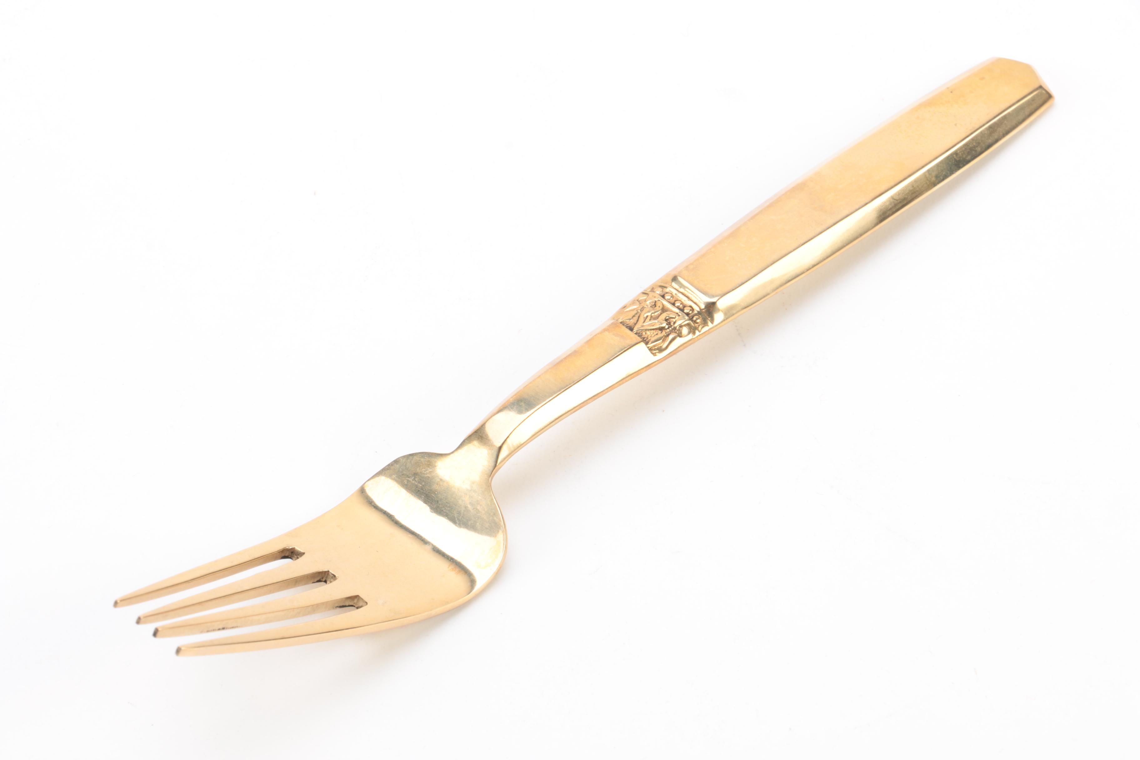 Thailand Brass Flatware Set with Wooden Flatware Storage Chest