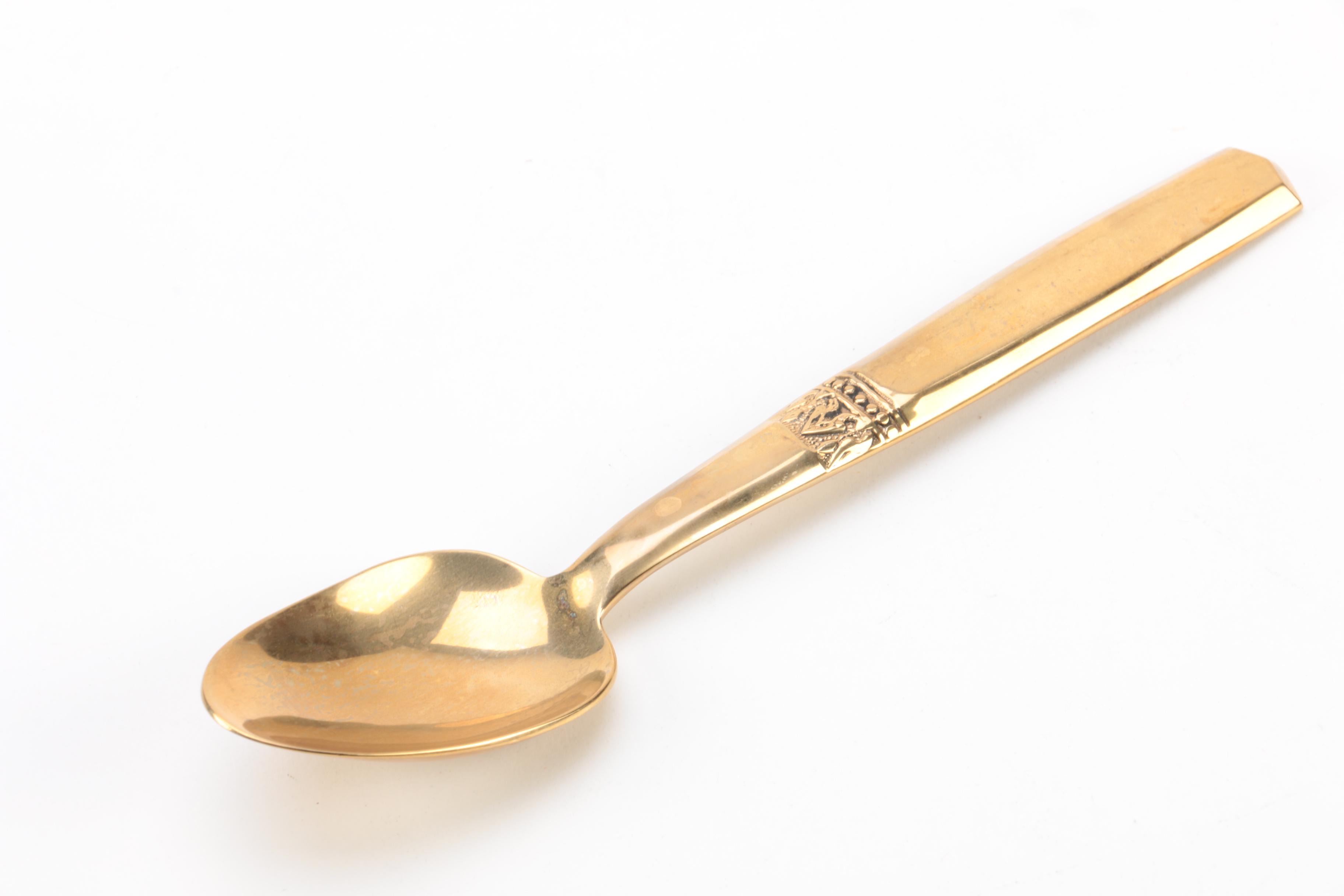 Thailand Brass Flatware Set with Wooden Flatware Storage Chest