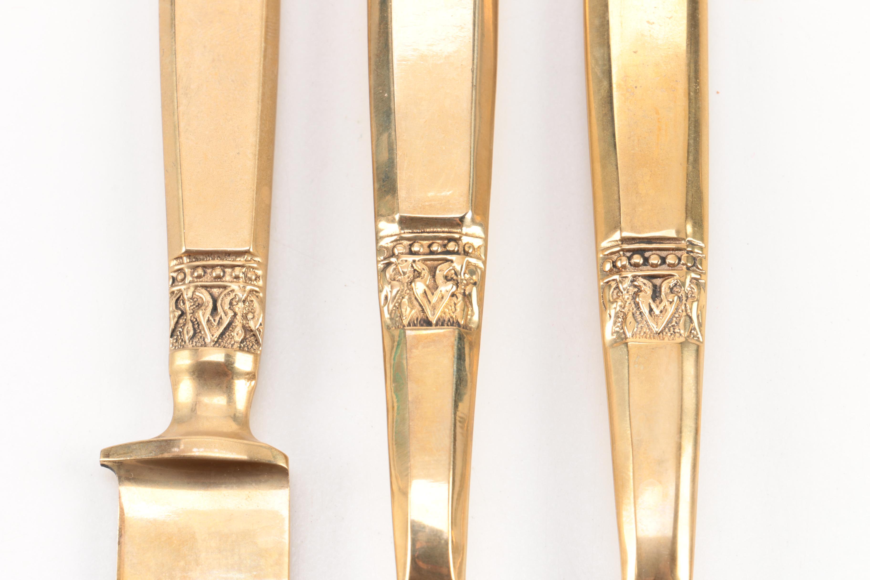 Thailand Brass Flatware Set with Wooden Flatware Storage Chest