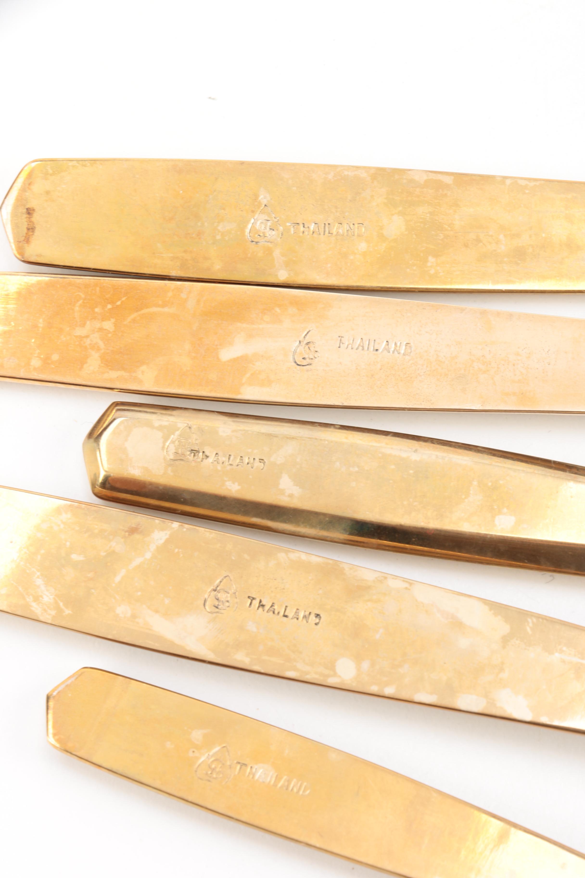 Thailand Brass Flatware Set with Wooden Flatware Storage Chest