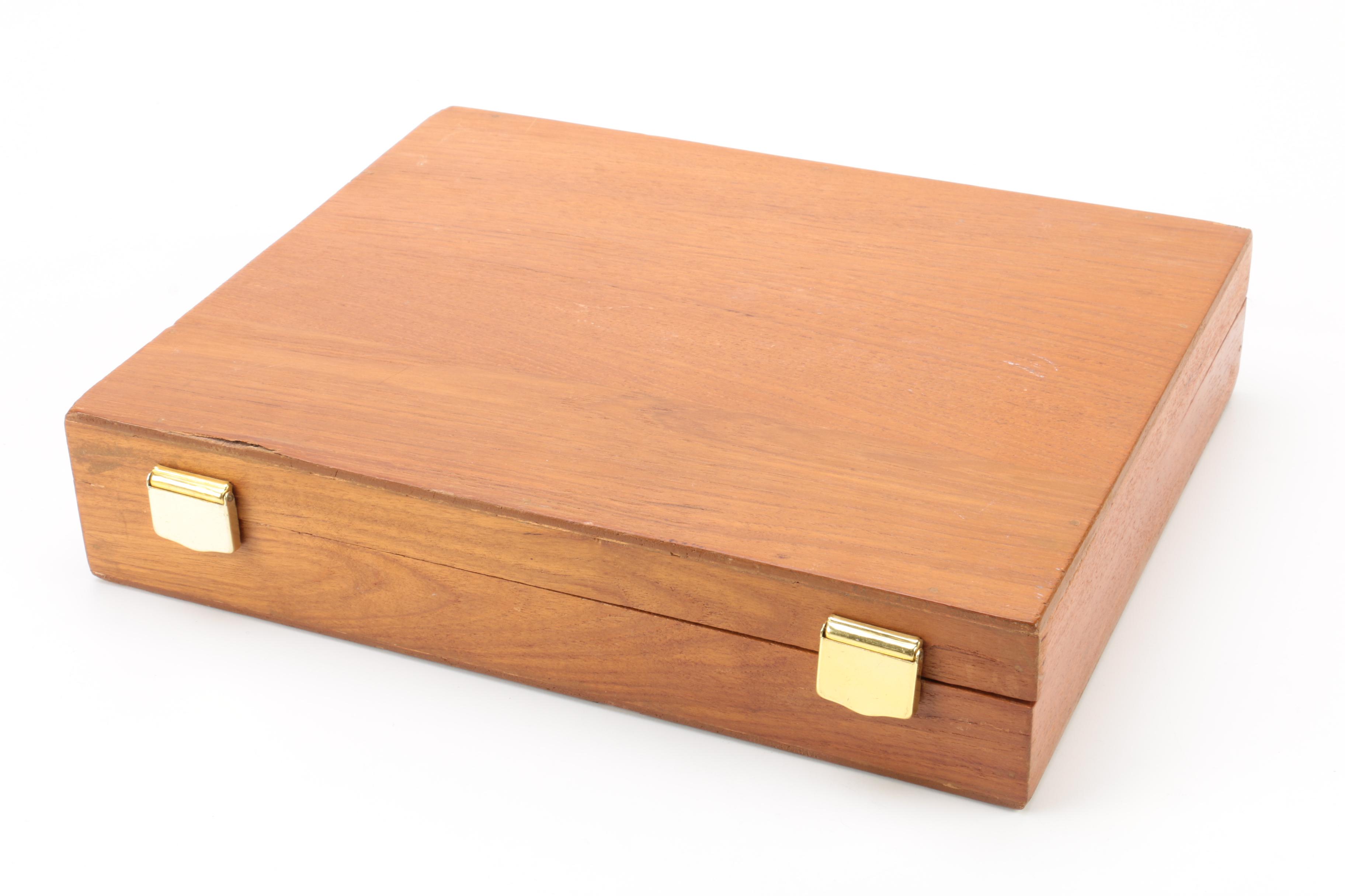 Thailand Brass Flatware Set with Wooden Flatware Storage Chest