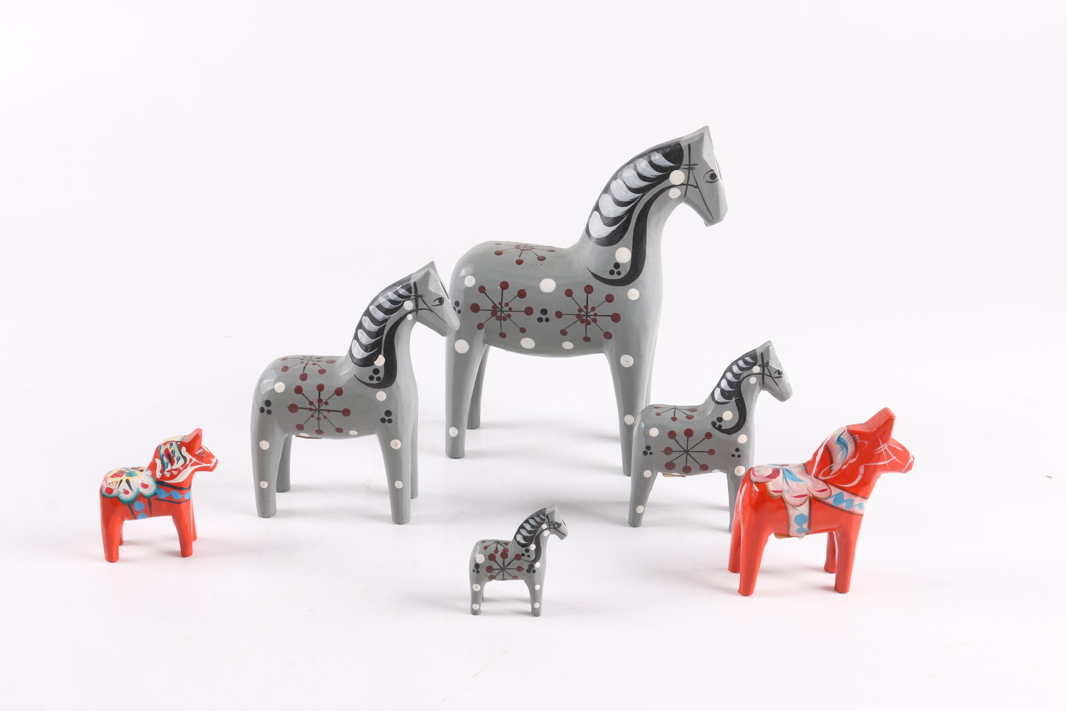 Four and Two Red "John Gudmunds" Dala Horses