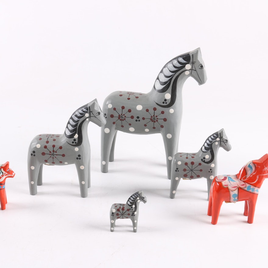 Four and Two Red "John Gudmunds" Dala Horses